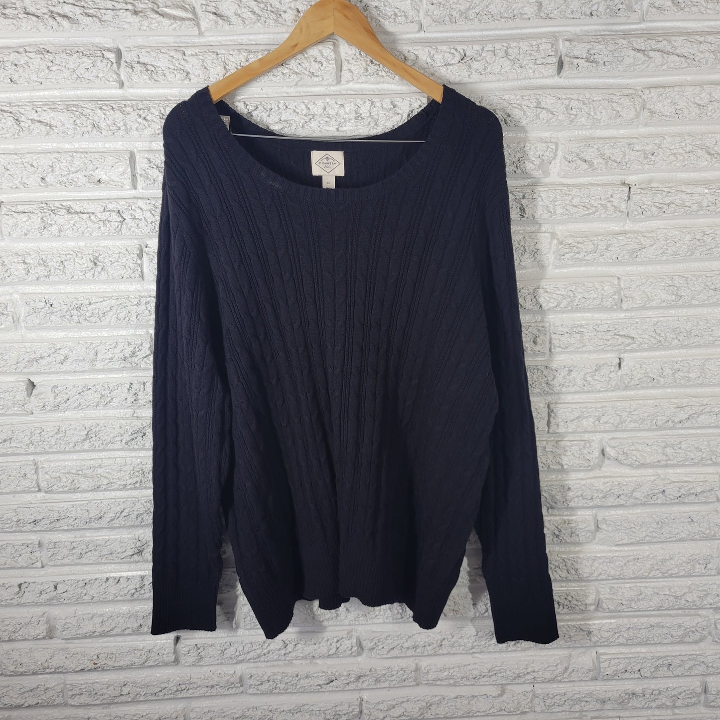 St. John's Bay Sweater 3X Plus Black Cable Knit Pullover Crew Neck SWE49E