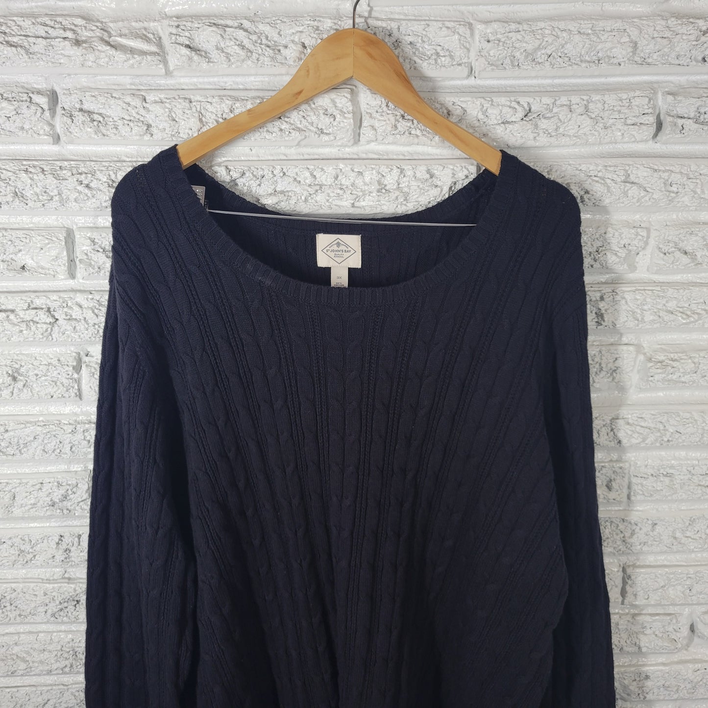 St. John's Bay Sweater 3X Plus Black Cable Knit Pullover Crew Neck SWE49E