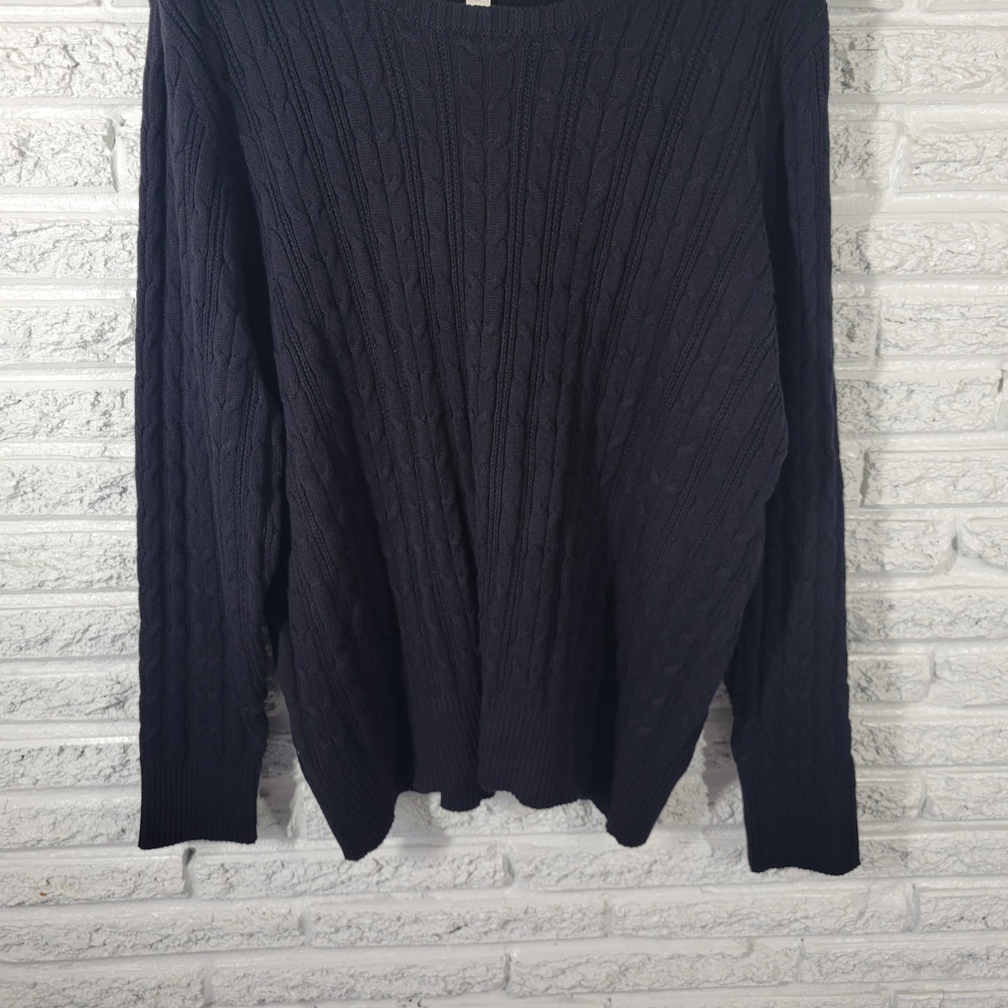 St. John's Bay Sweater 3X Plus Black Cable Knit Pullover Crew Neck SWE49E