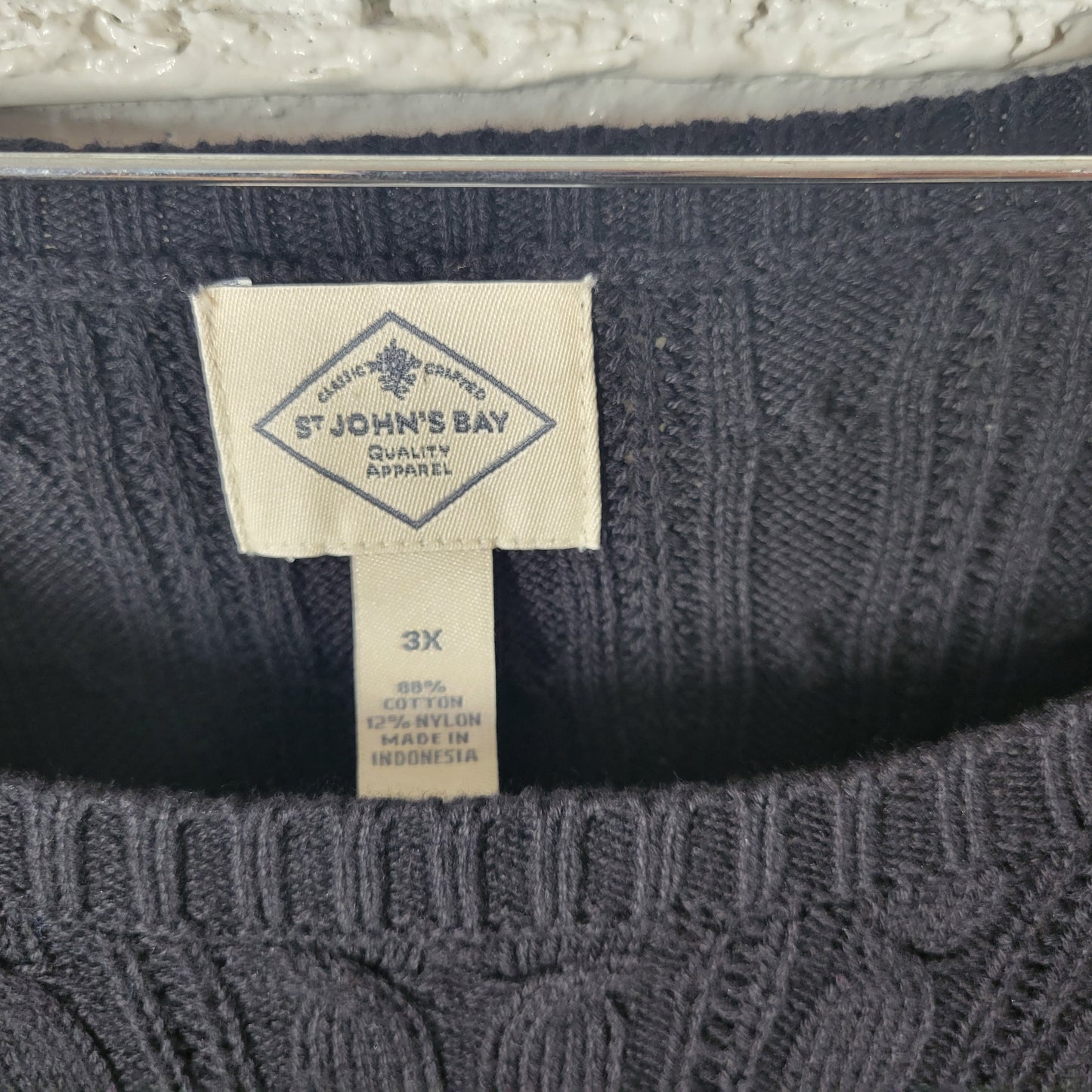 St. John's Bay Sweater 3X Plus Black Cable Knit Pullover Crew Neck SWE49E