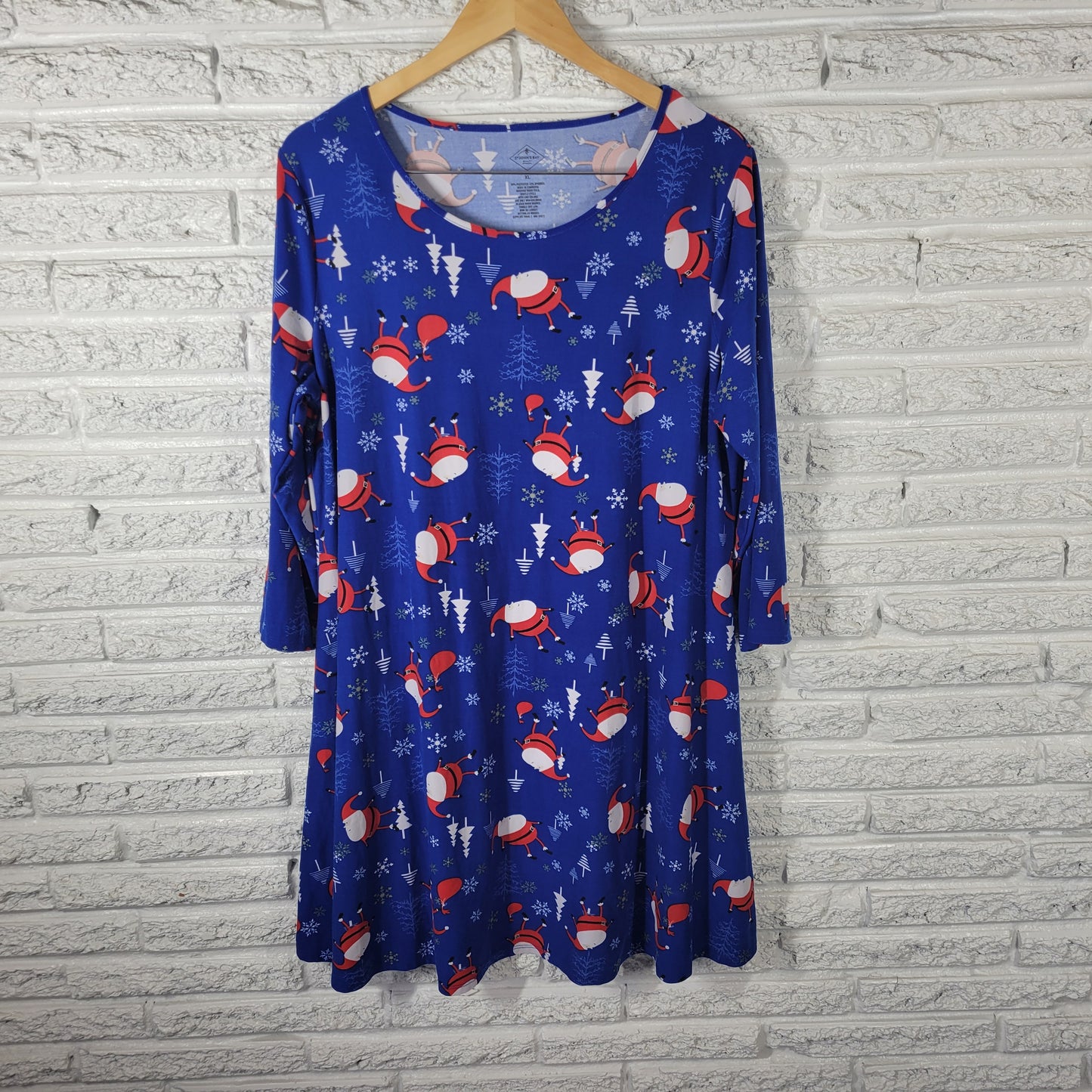 St. John's Bay XL Christmas Nightgown Blue Santa Claus Holiday Sleepwear NOV15XE