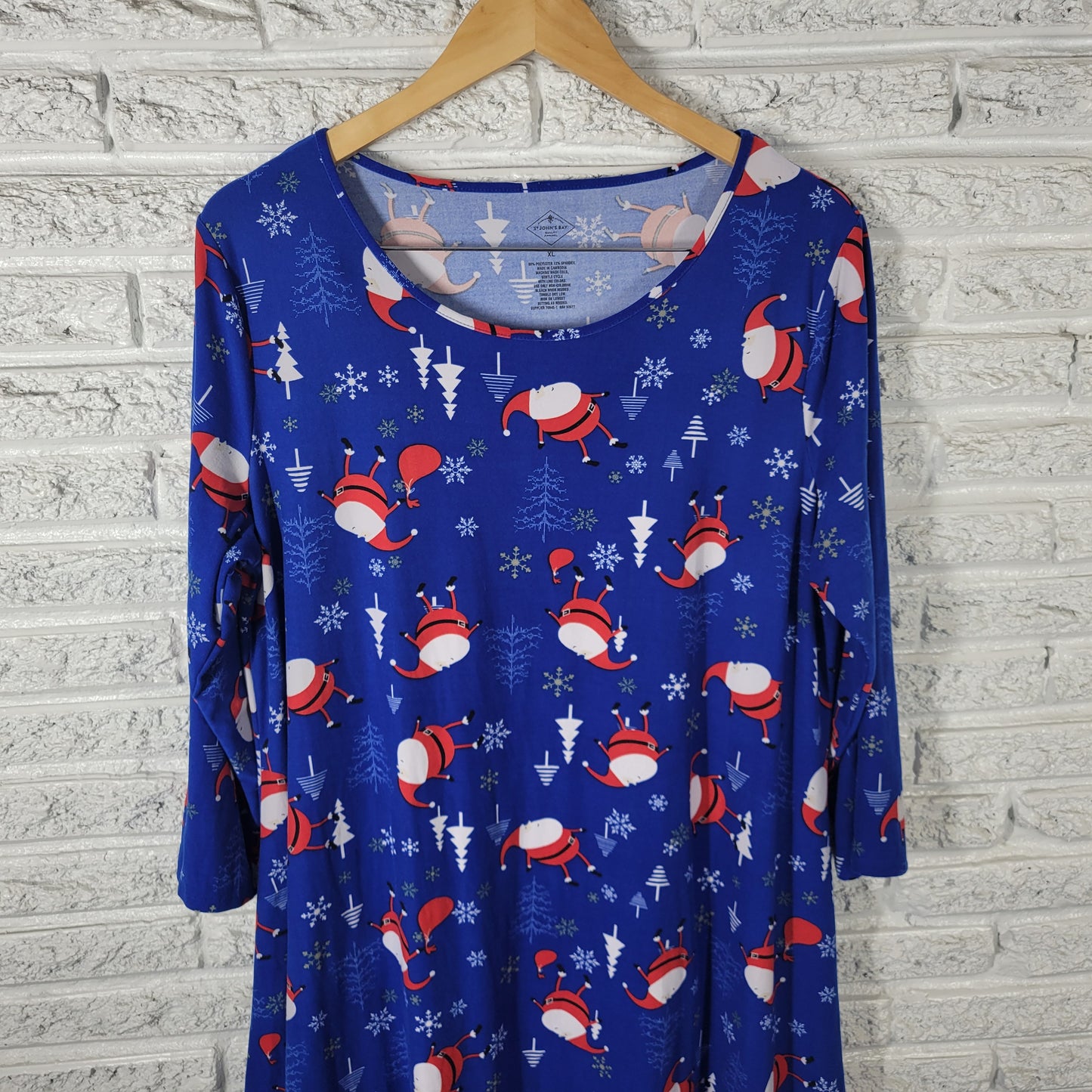 St. John's Bay XL Christmas Nightgown Blue Santa Claus Holiday Sleepwear NOV15XE