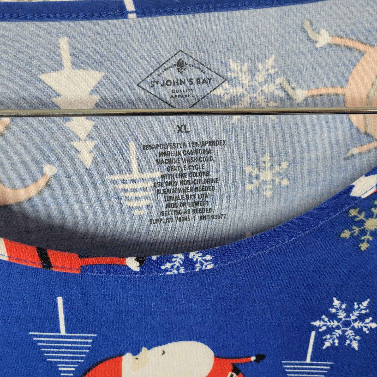 St. John's Bay XL Christmas Nightgown Blue Santa Claus Holiday Sleepwear NOV15XE