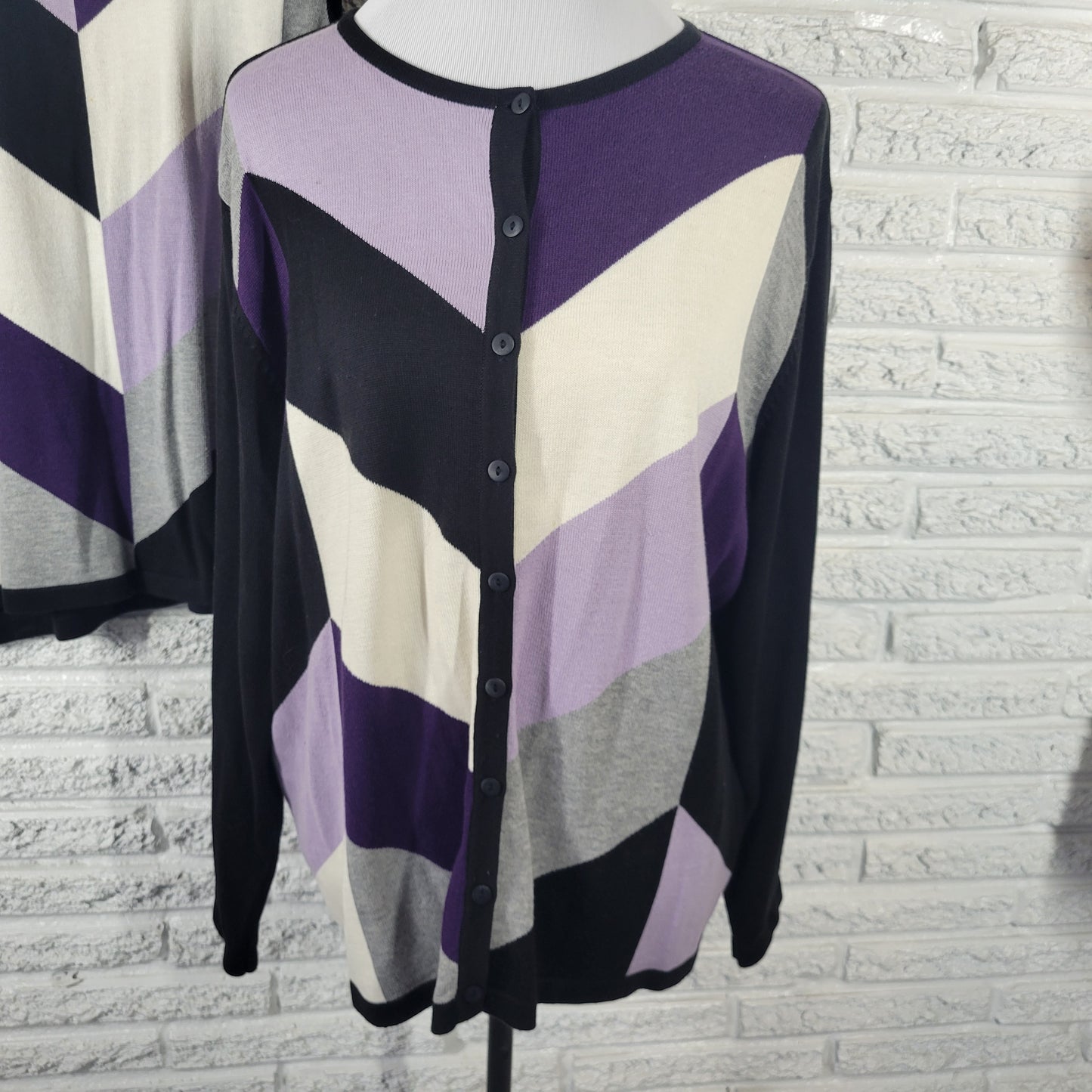 Dress Barn 1X Plus Sweater Set Purple Geometric Cardigan & Tank Top GEO286E