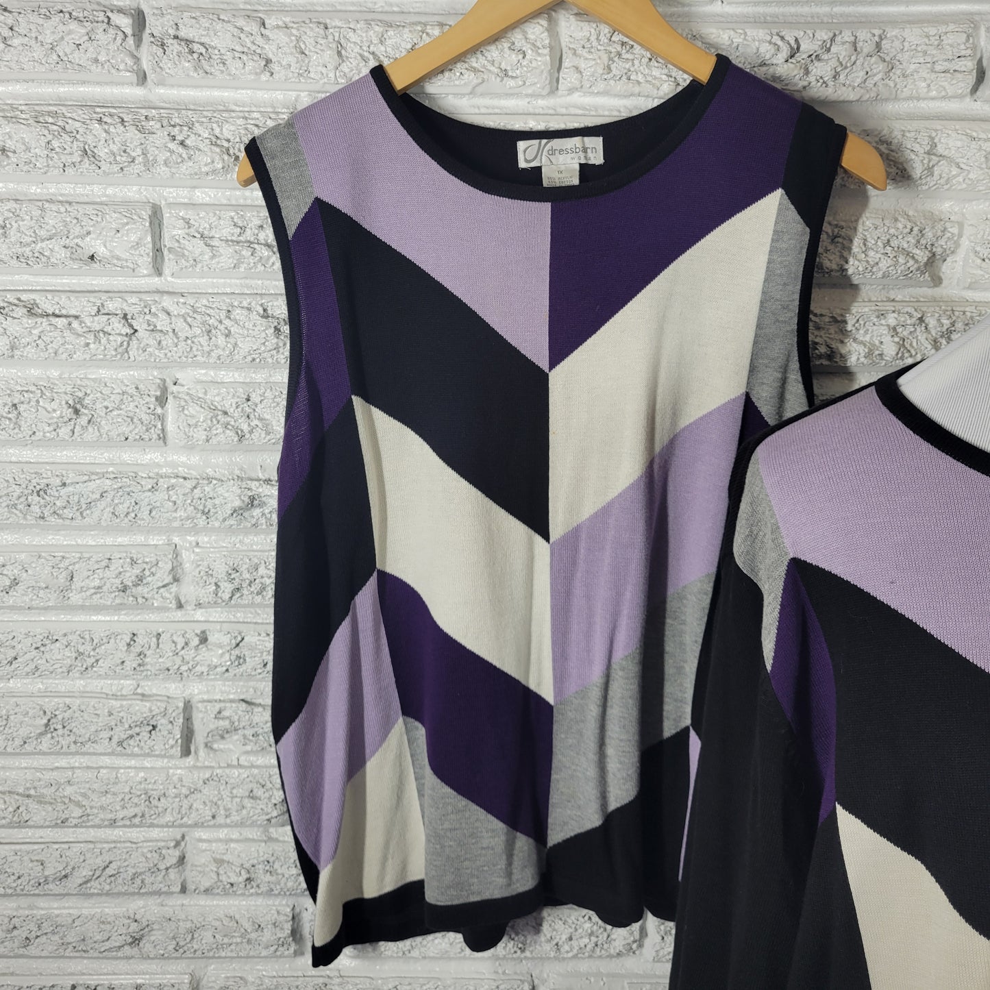 Dress Barn 1X Plus Sweater Set Purple Geometric Cardigan & Tank Top GEO286E