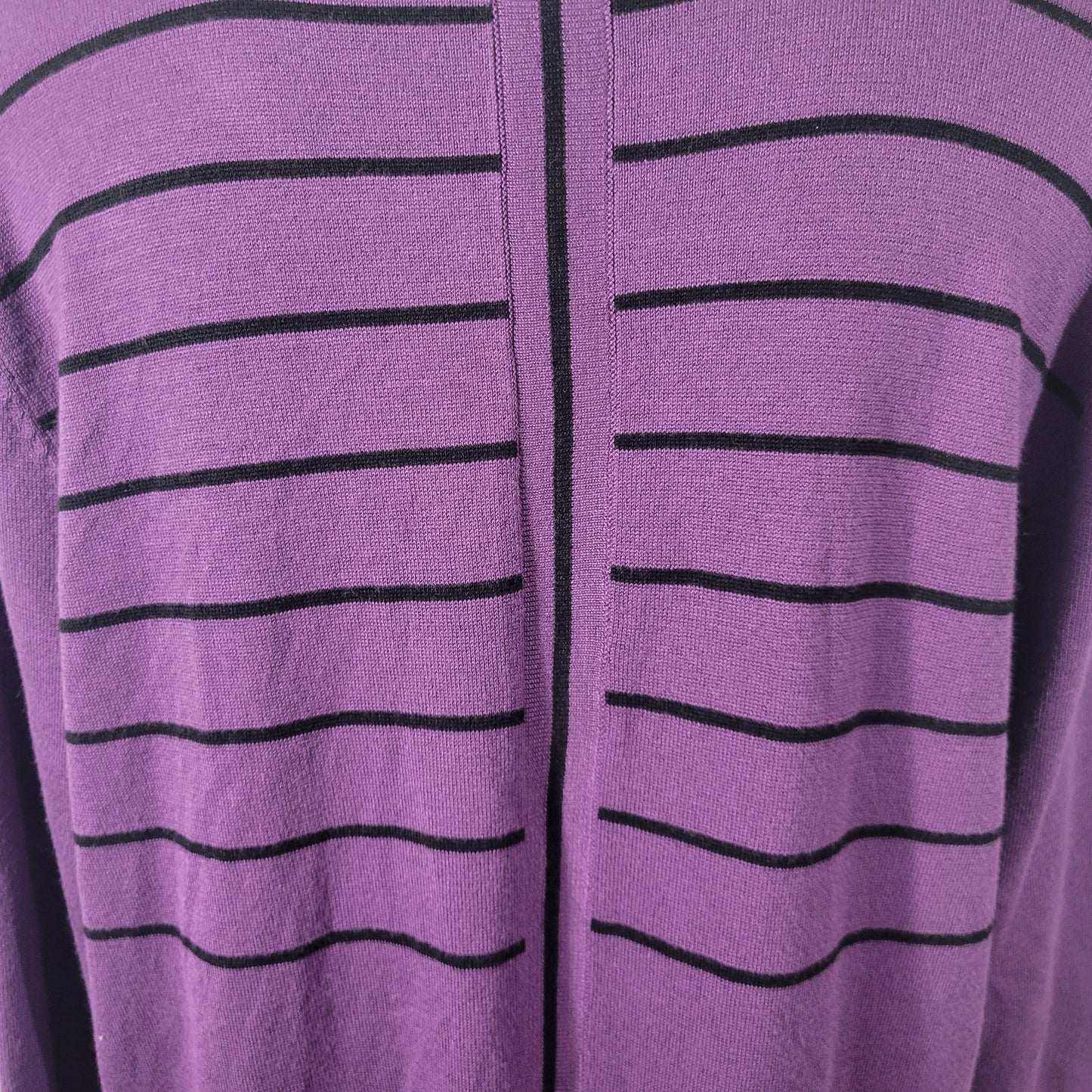 CJ Banks 1X Plus Sweater Lightweight Purple Black Striped Deco Button STR120E