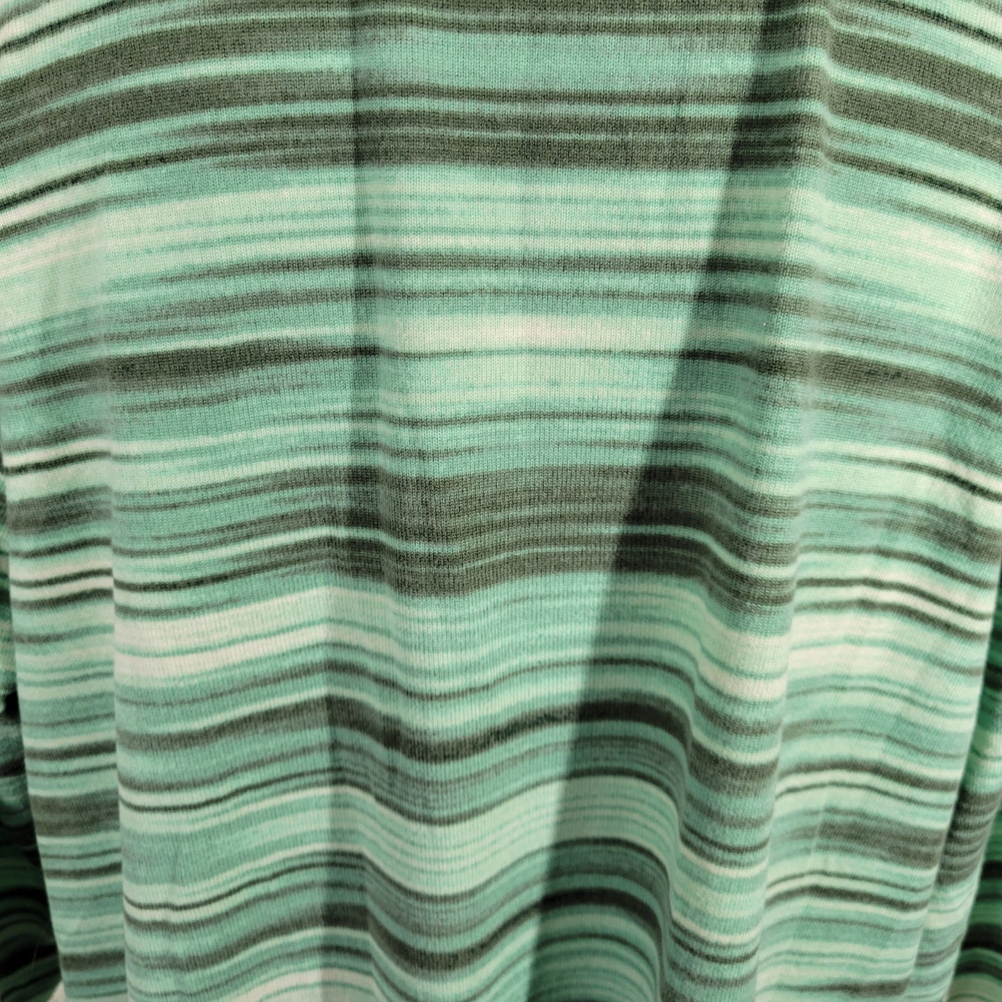 Denim & Co 1X Green Gray Striped Cowl Neck Tunic 3/4 Sleeve Drawstring STR194E