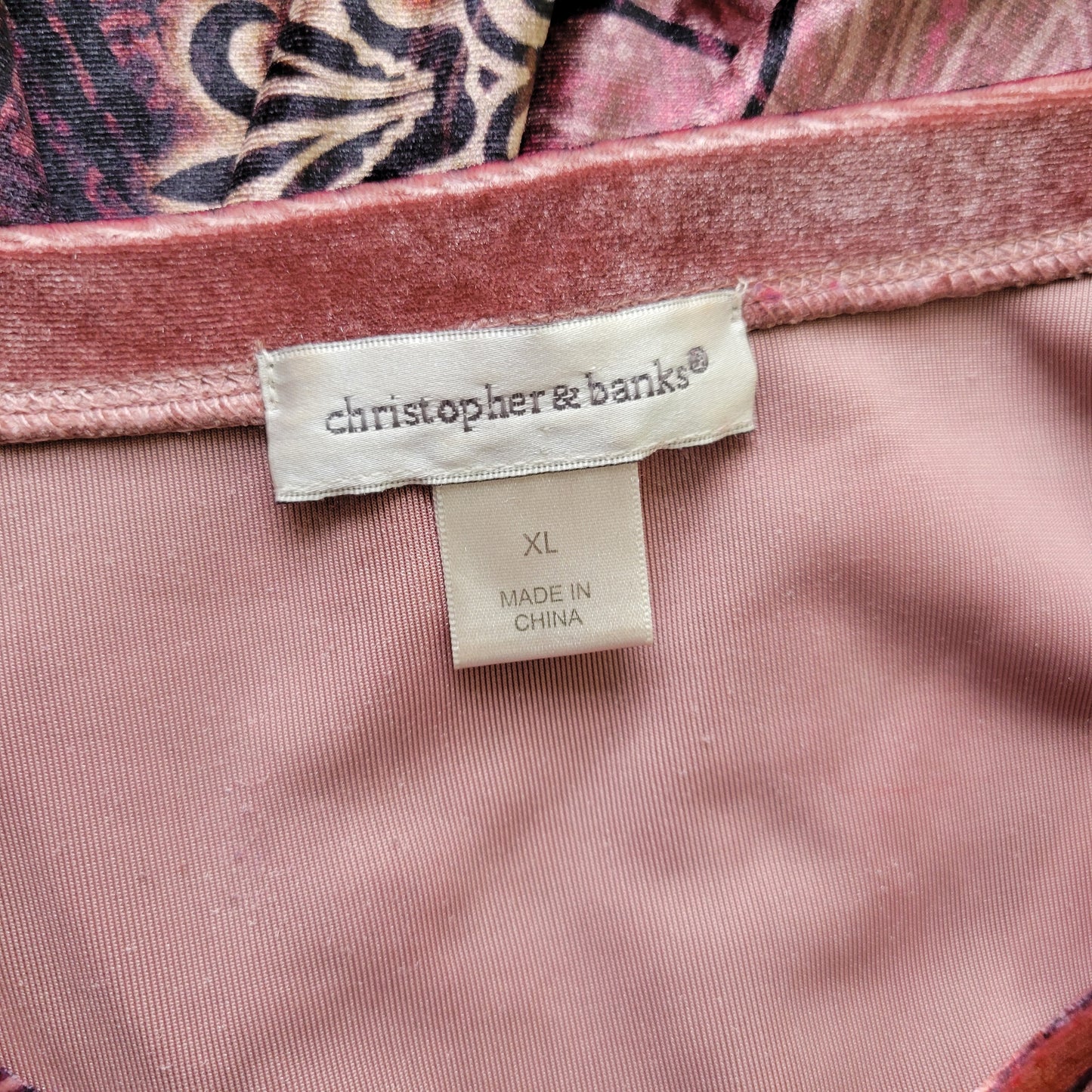 Christopher & Banks XL Burgundy Velour Paisley Geometric Rhinestone Top GEO290E