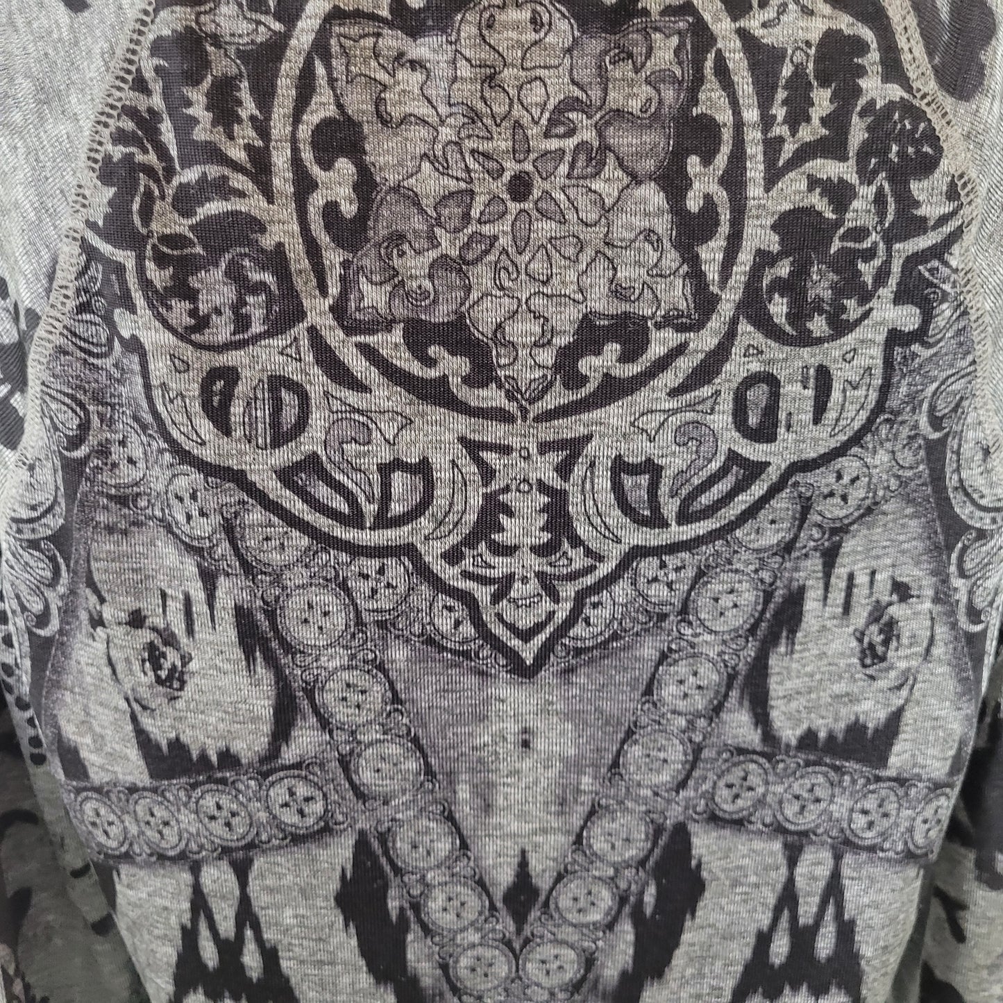 One World Live Let Live PXL Gray Geometric Studded V-Neck 3/4 Sleeve GEO292E