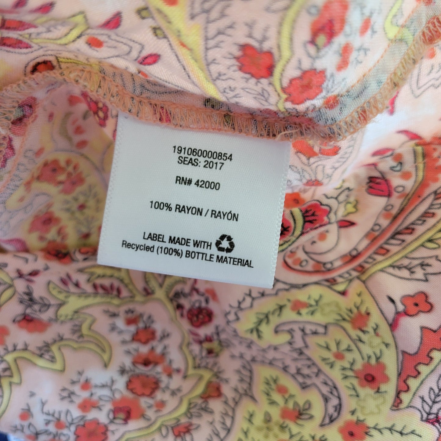 Basic Editions XXL Plus Women's Top Pink Yellow Paisley V-Neck Roll Tab PAI29E
