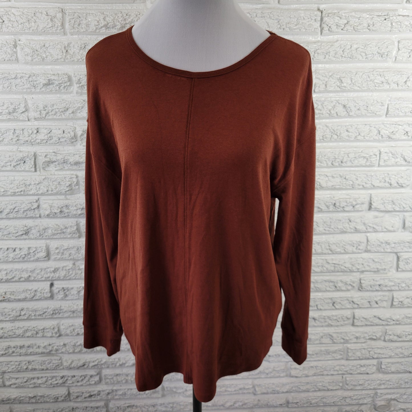 Westbound 1X Plus Tee Brown Long Sleeve T-Shirt Crew Neck Cotton Blend BRO2E