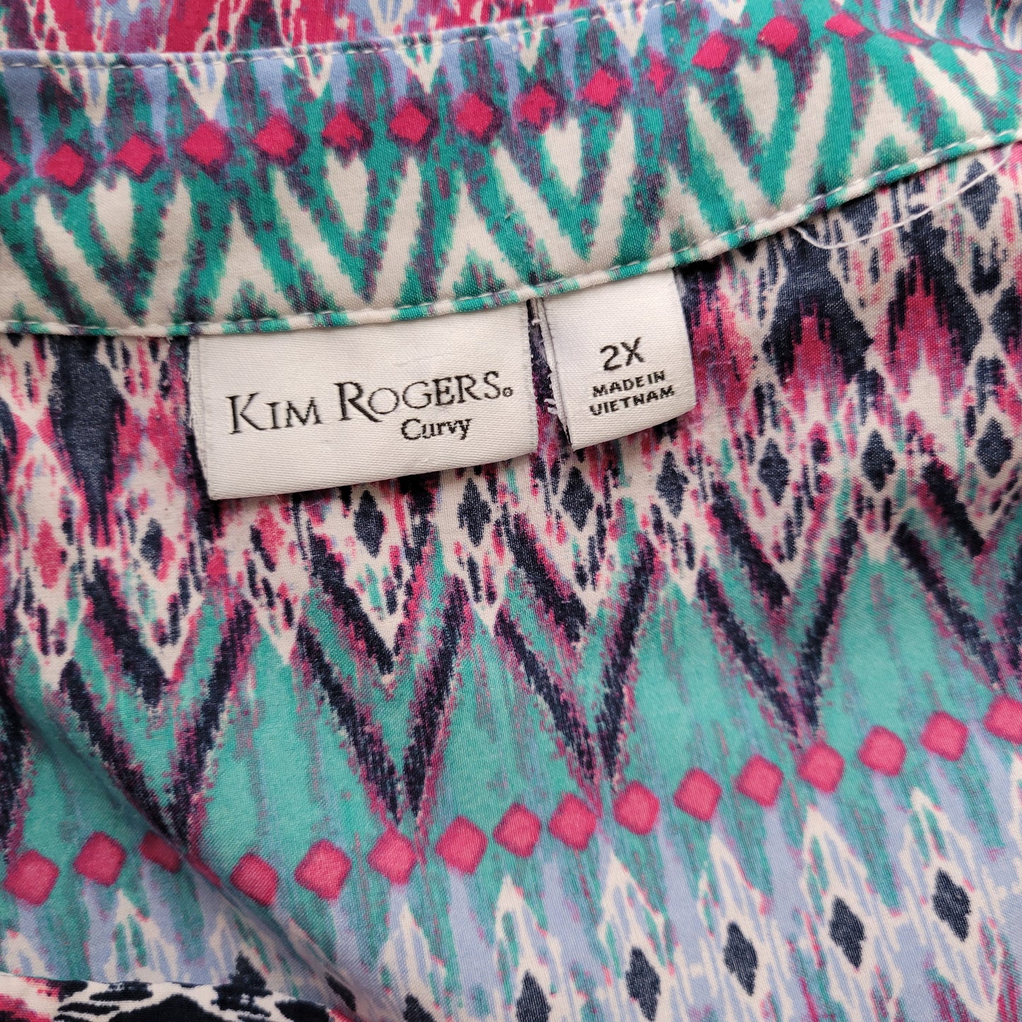 Kim Rogers 2X Plus Women's Top Multicolor Geometric V-Neck GEO288E