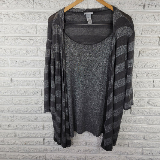 Catherines Liz & Me 3X 26W 28W Tunic Black Silver Metallic Sparkle BLA168E