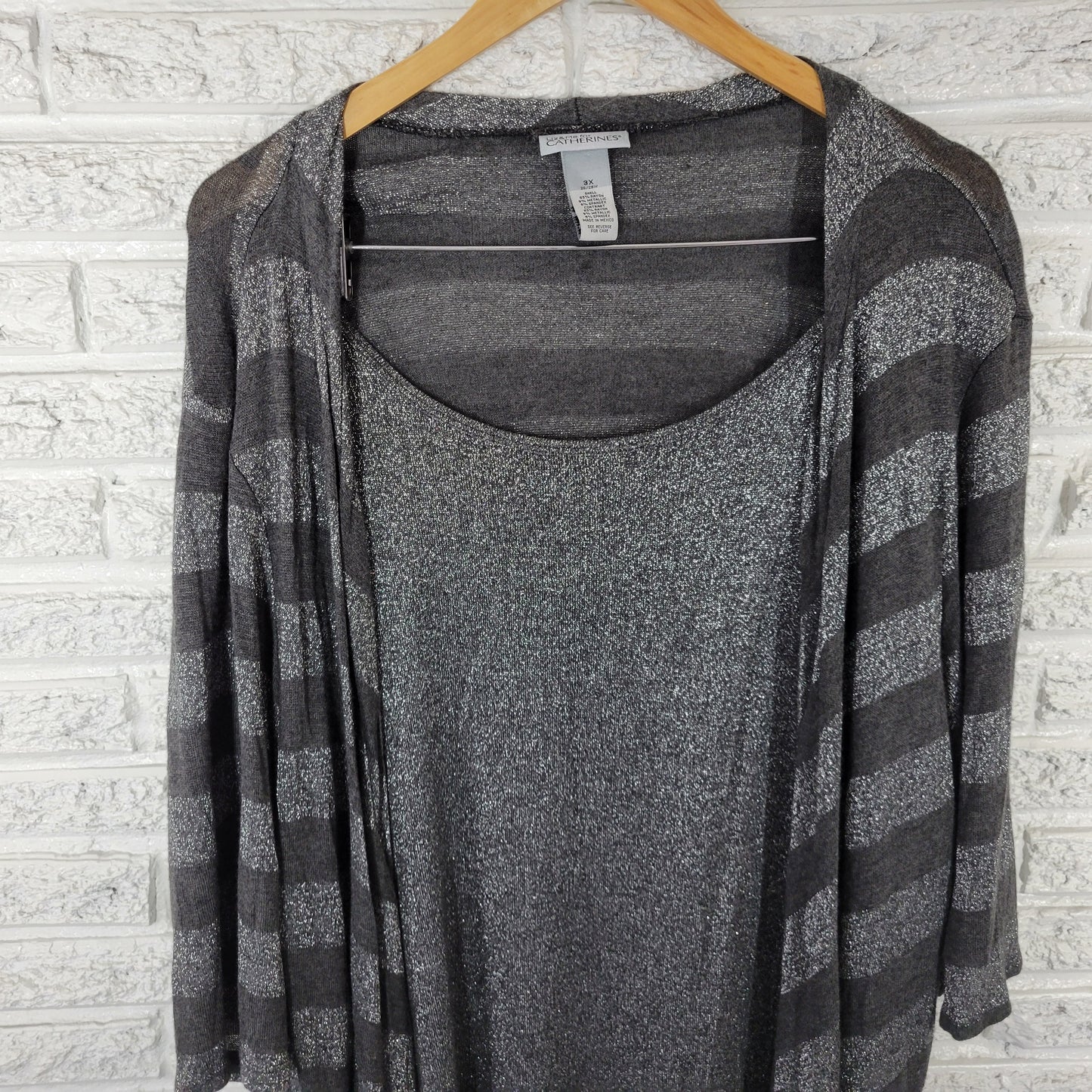 Catherines Liz & Me 3X 26W 28W Tunic Black Silver Metallic Sparkle BLA168E