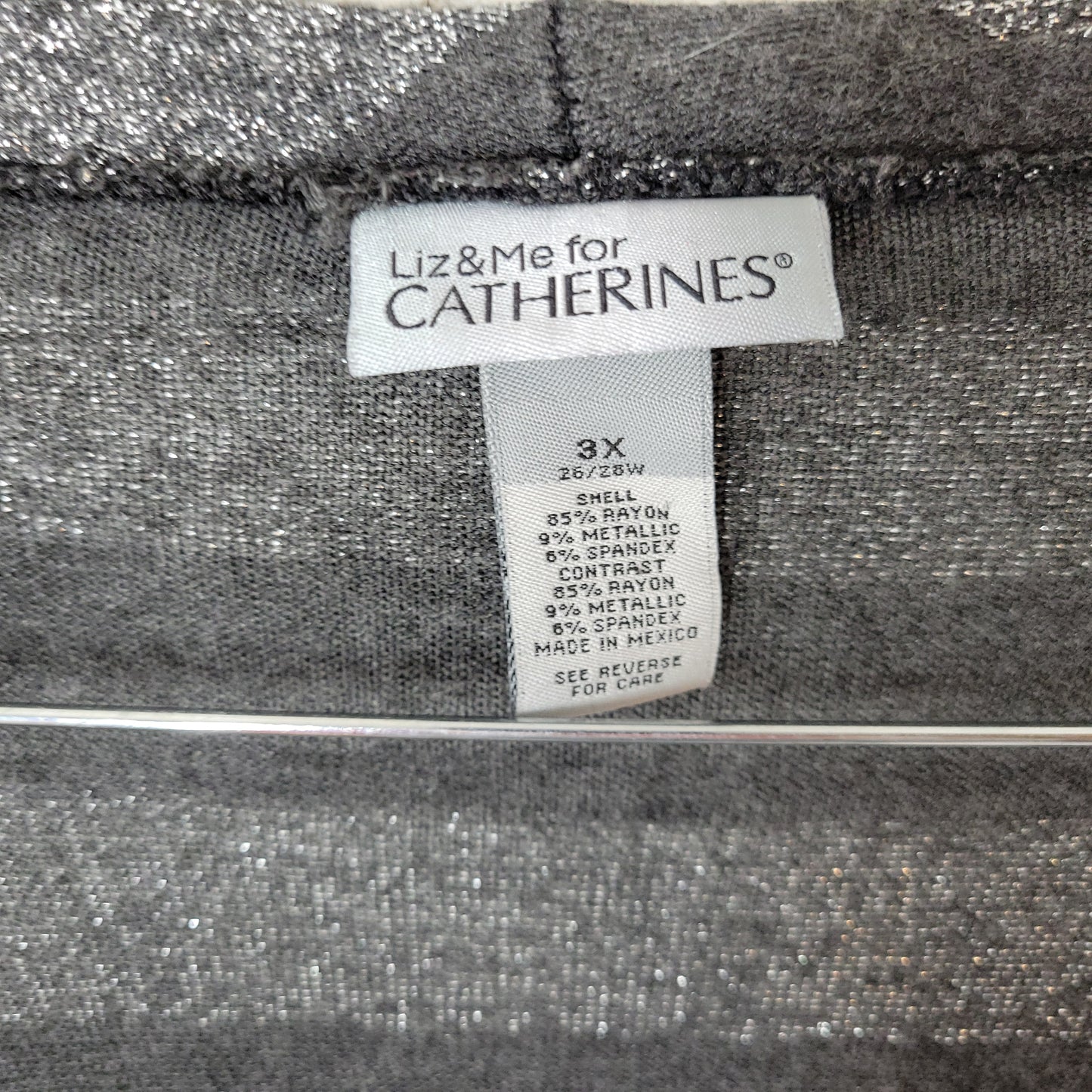 Catherines Liz & Me 3X 26W 28W Tunic Black Silver Metallic Sparkle BLA168E