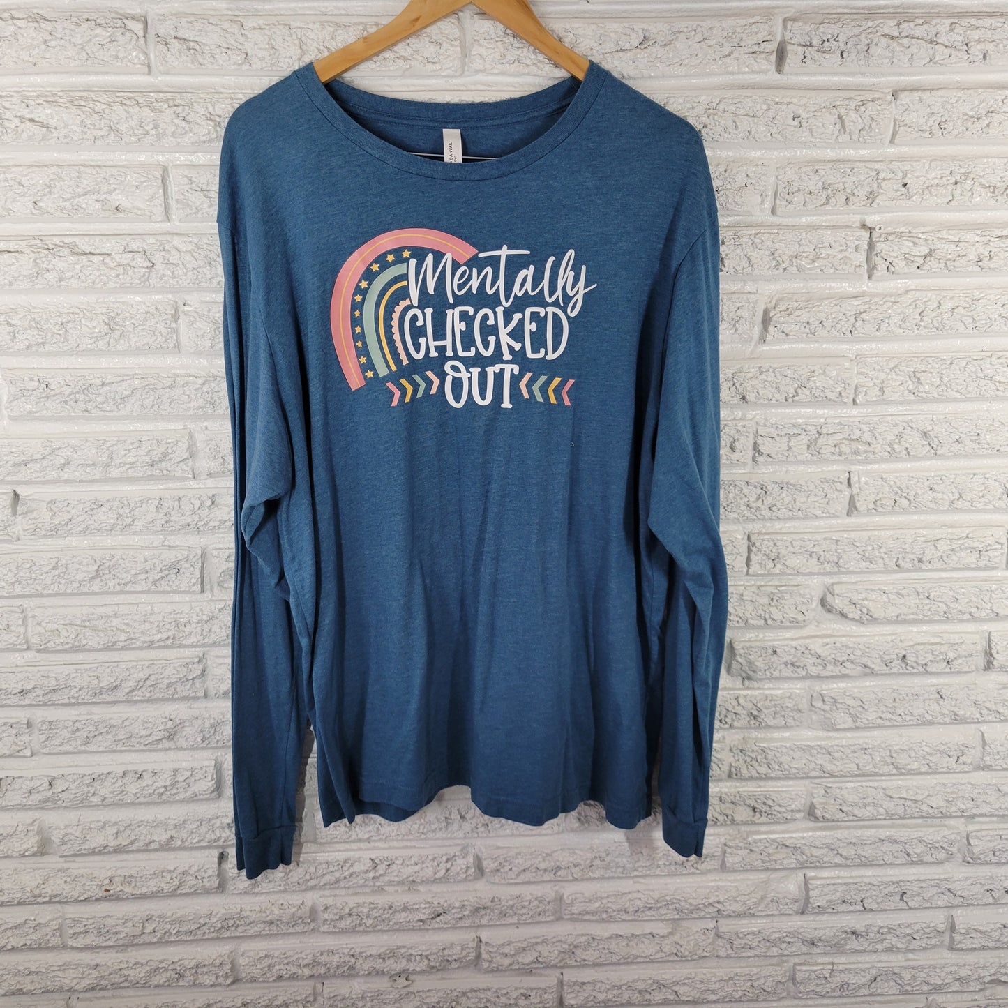 Bella Canvas Women's 2XL Blue T-Shirt Mentally Checked Out Long Sleeve NOV81E