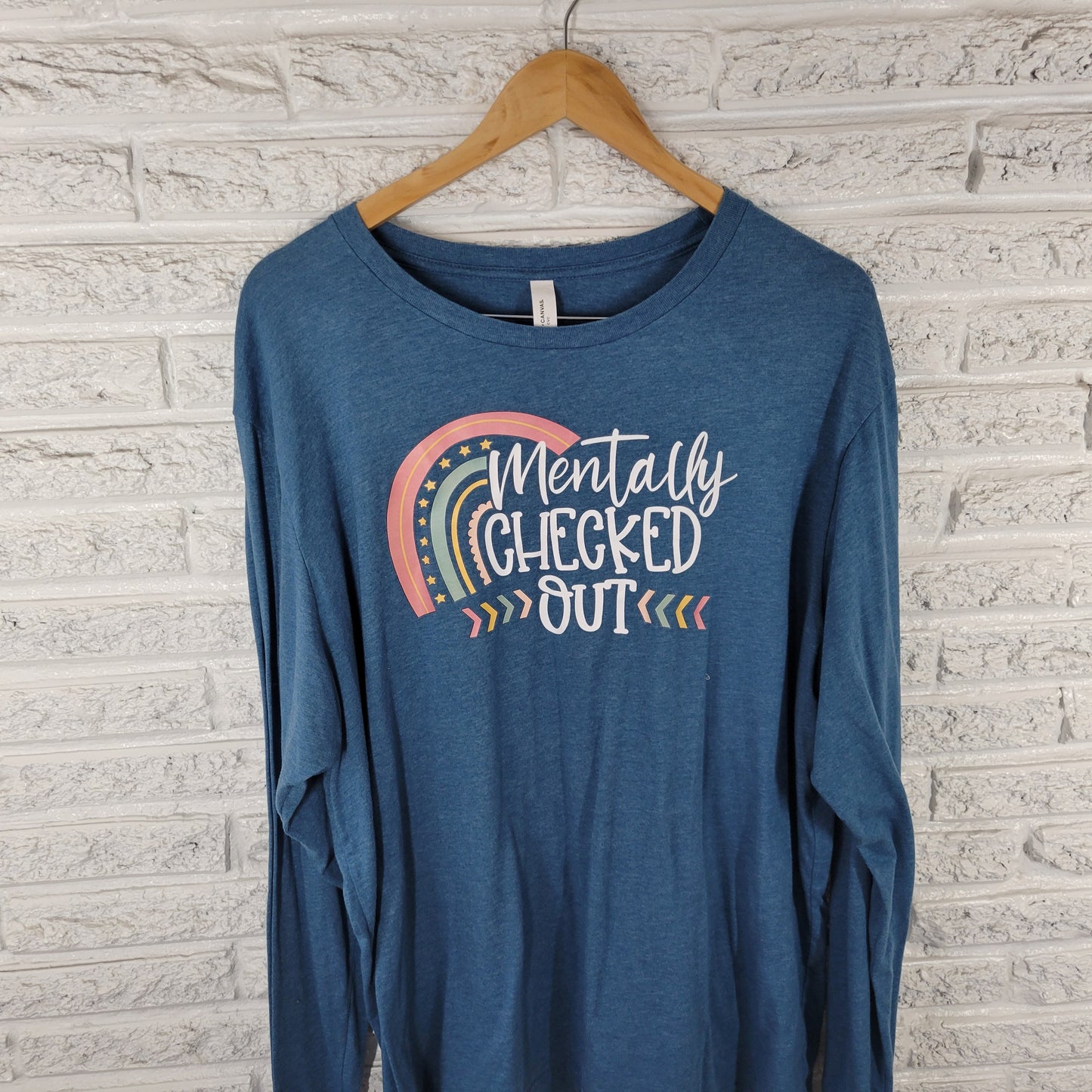 Bella Canvas Women's 2XL Blue T-Shirt Mentally Checked Out Long Sleeve NOV81E