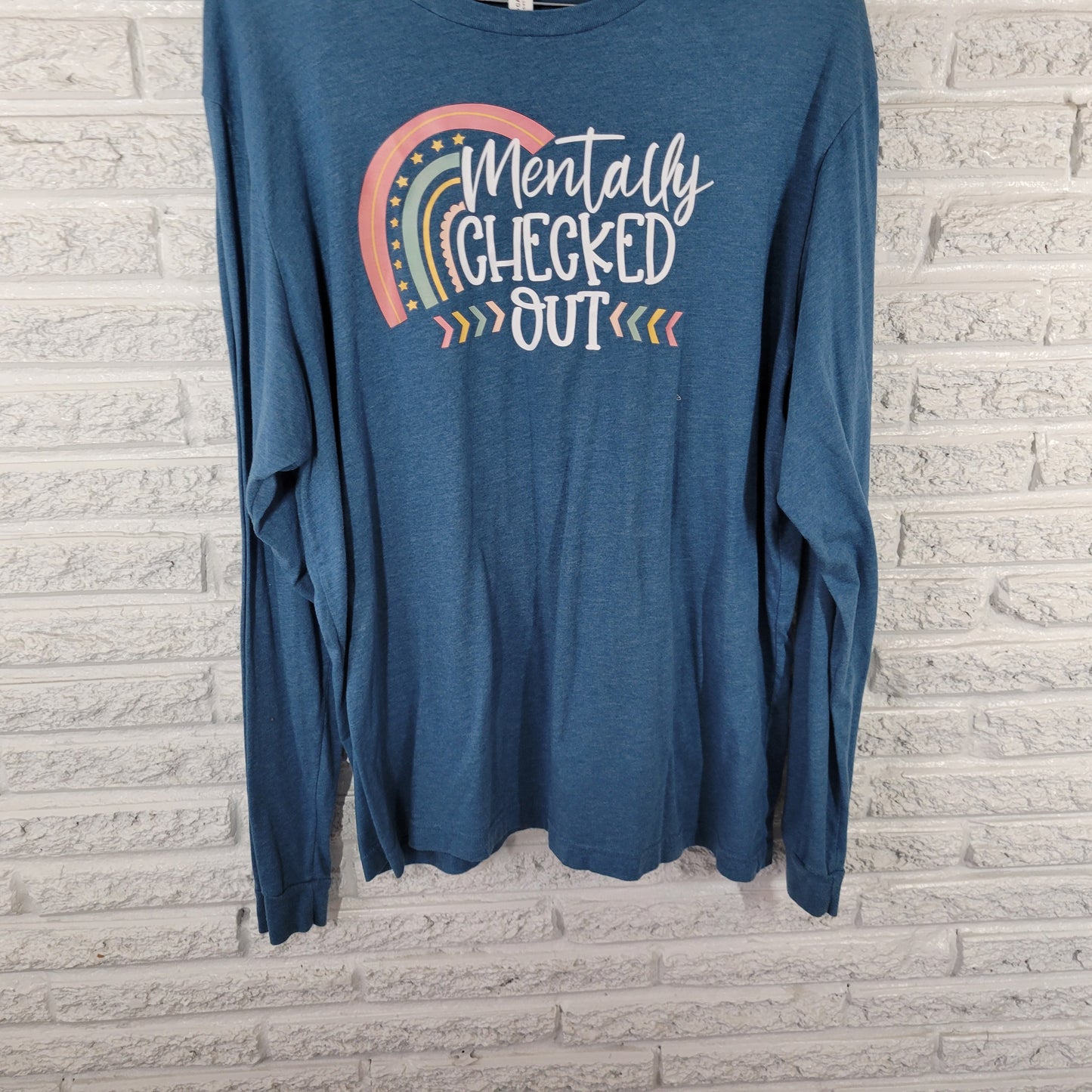 Bella Canvas Women's 2XL Blue T-Shirt Mentally Checked Out Long Sleeve NOV81E
