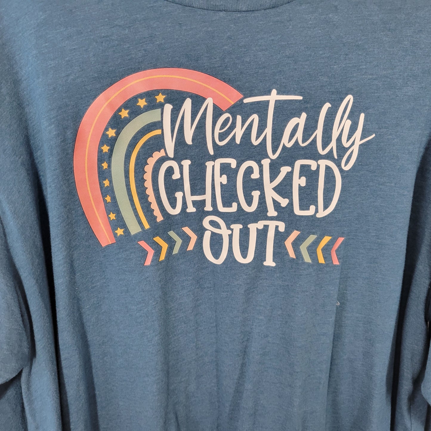 Bella Canvas Women's 2XL Blue T-Shirt Mentally Checked Out Long Sleeve NOV81E