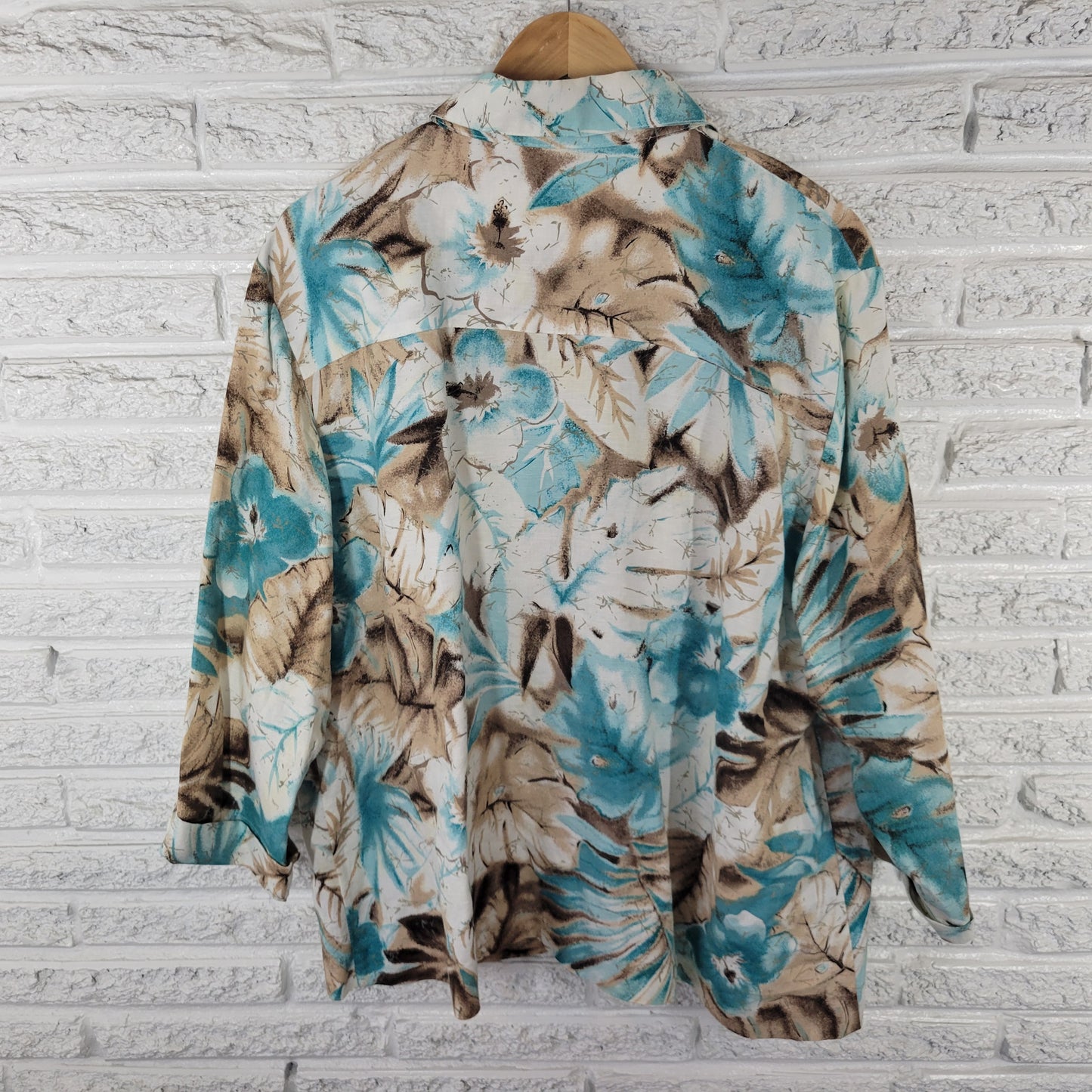 Alfred Dunner 20W Shacket Jacket Blue Tan Floral Linen Blend 3/4 Sleeve FLO127XE