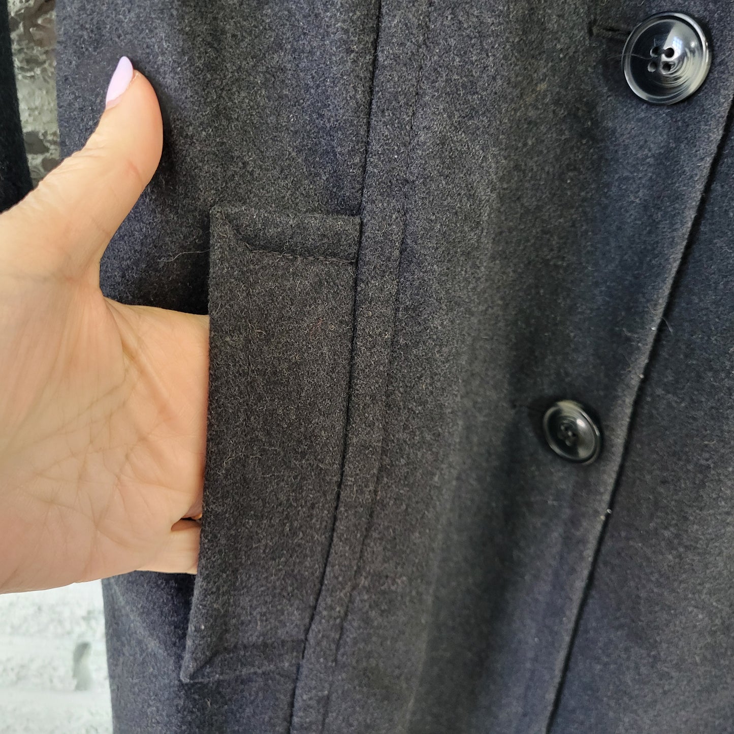St. John's Bay Women's 1X Black Wool Blend Coat Lined Plus Size Button Up HNGE