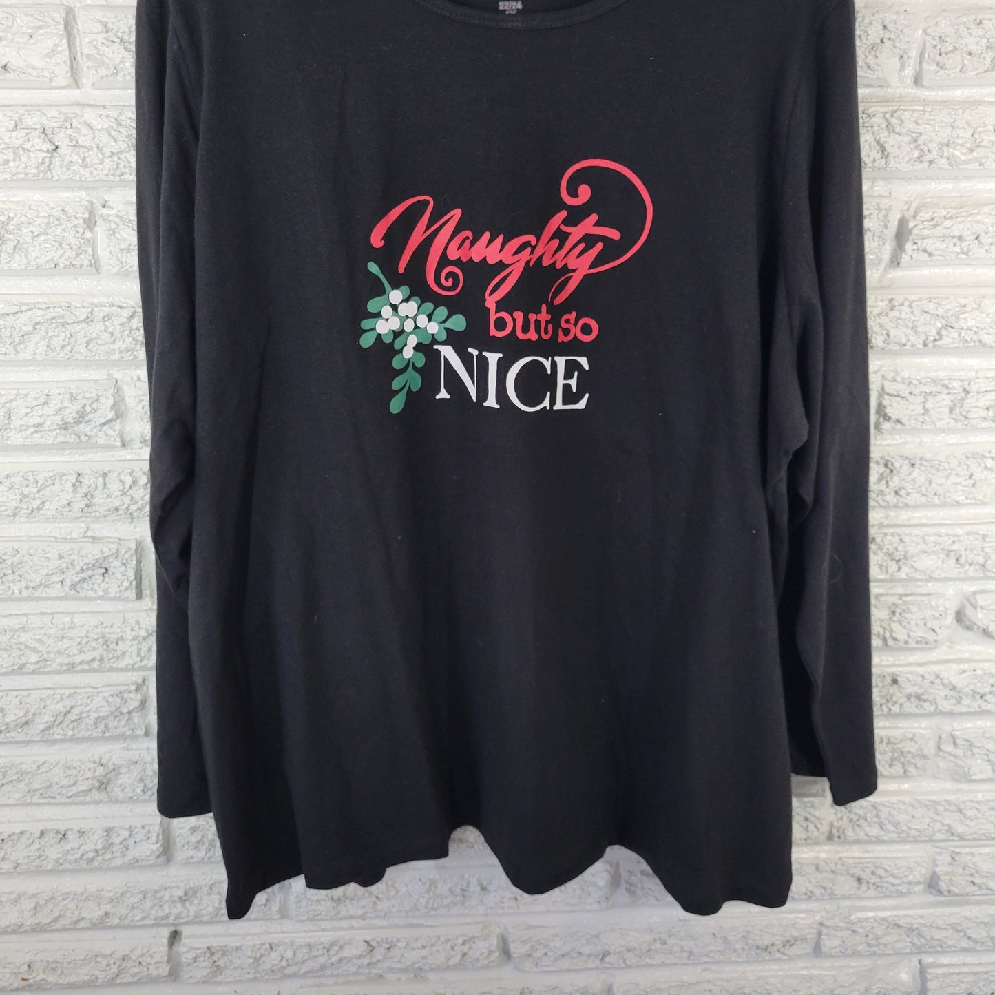 Dreams Co Women's 1X Black Cotton Pajama Tee Christmas Long Sleeve Crew BLA174E