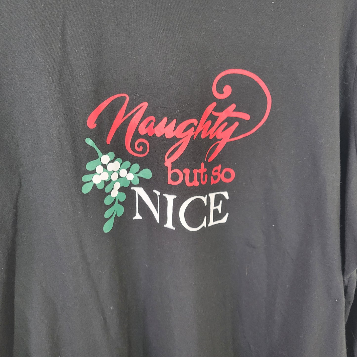 Dreams Co Women's 1X Black Cotton Pajama Tee Christmas Long Sleeve Crew BLA174E