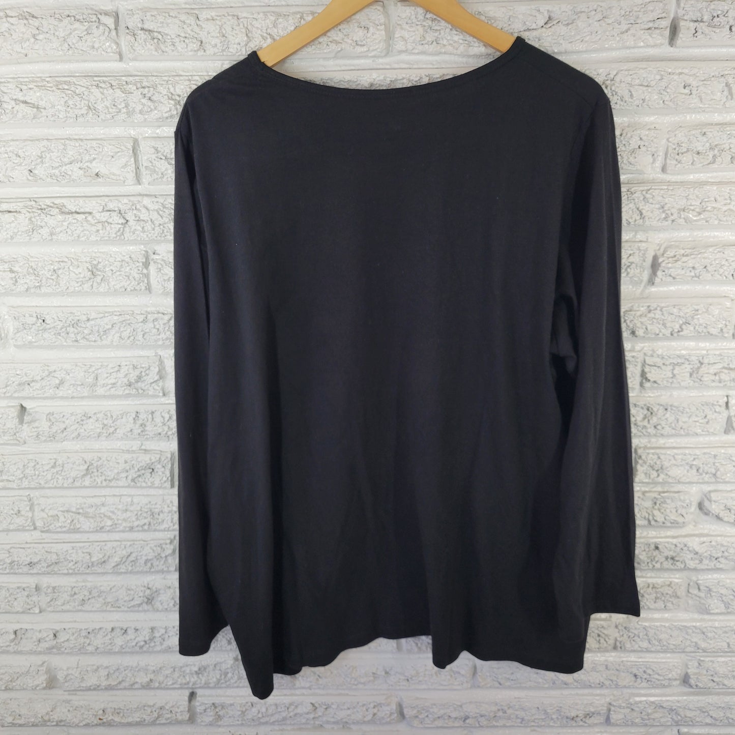 Dreams Co Women's 1X Black Cotton Pajama Tee Christmas Long Sleeve Crew BLA174E