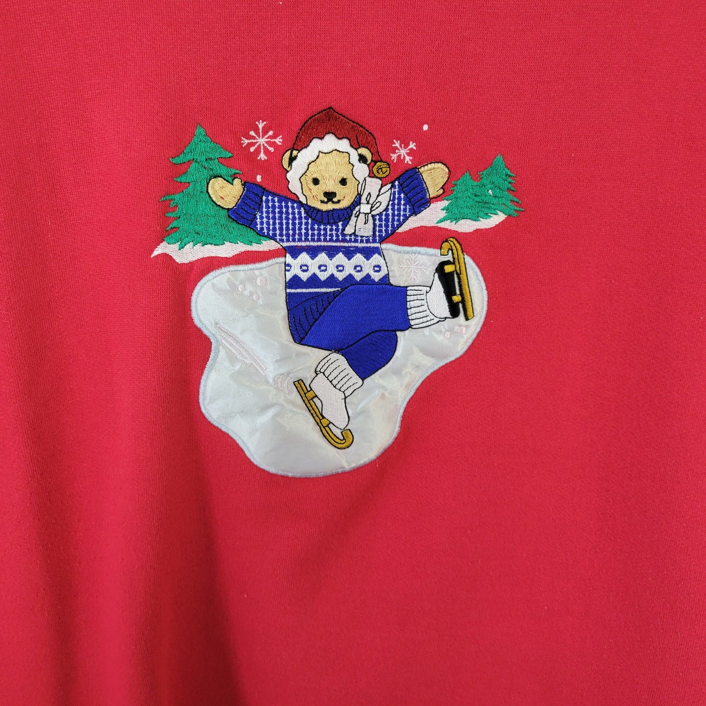 Needle & Threads 3X Red Sweatshirt Embroidered Ice Skating Bear Plus RED72E