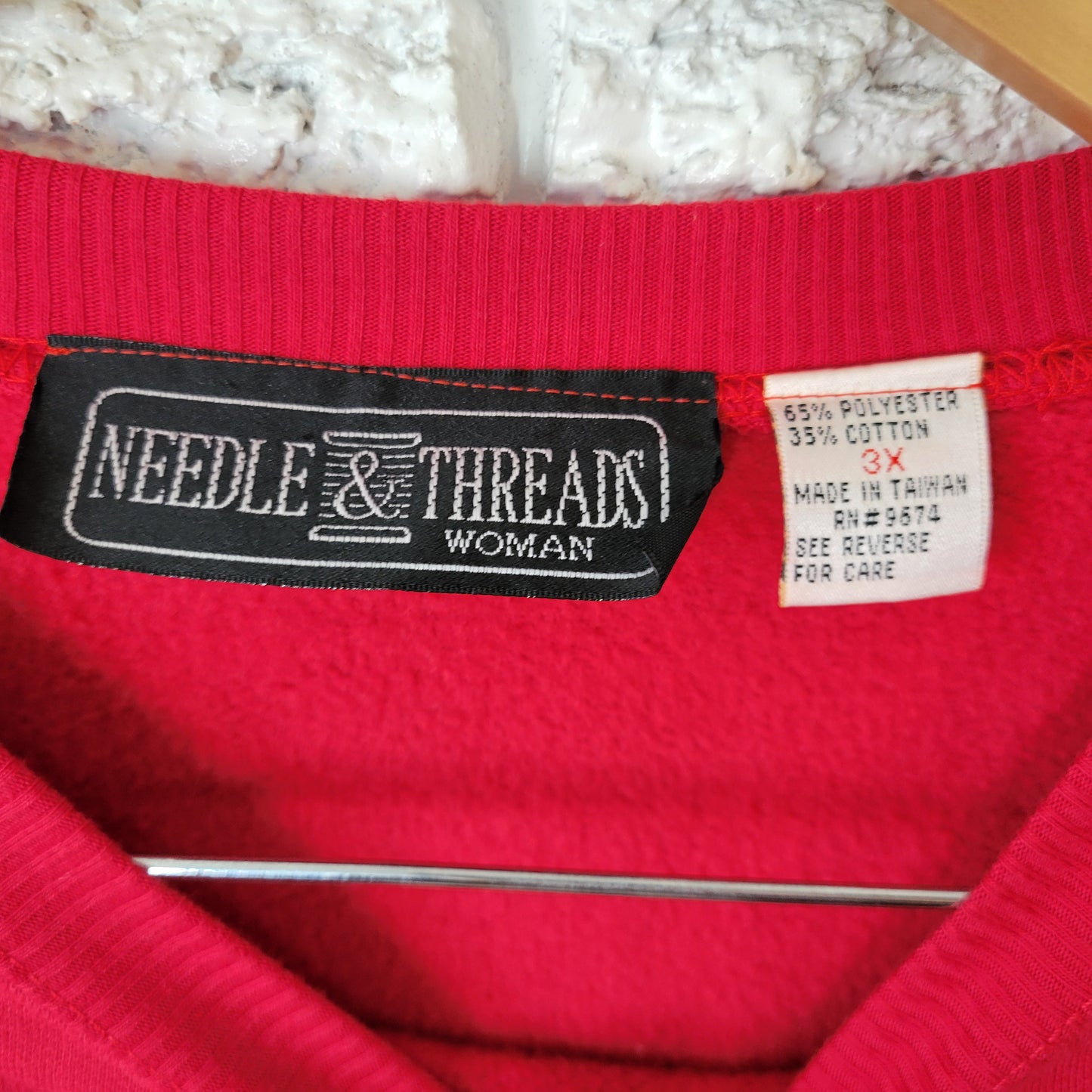 Needle & Threads 3X Red Sweatshirt Embroidered Ice Skating Bear Plus RED72E