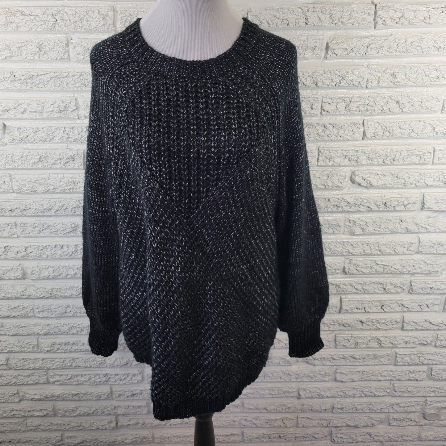 Worthington 1X Black Silver Metallic Sweater Open Knit Long Sleeve SWE36E