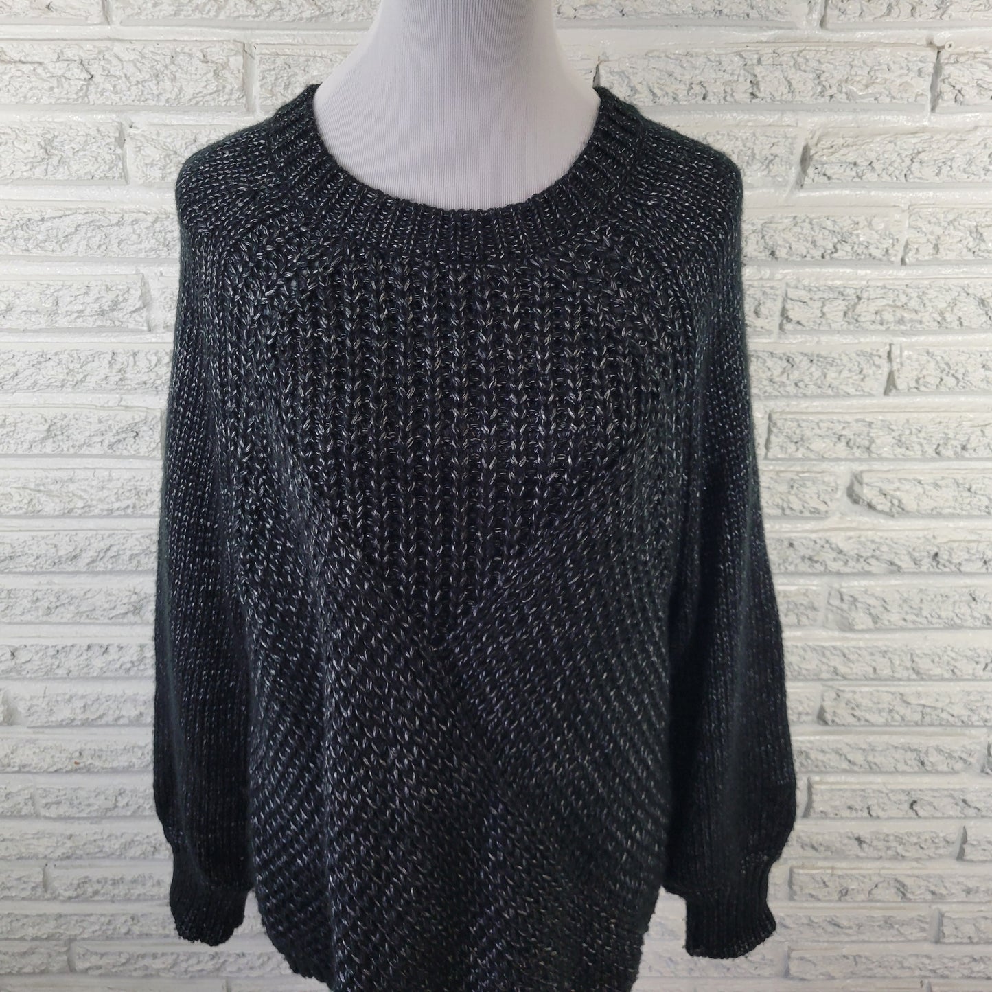Worthington 1X Black Silver Metallic Sweater Open Knit Long Sleeve SWE36E