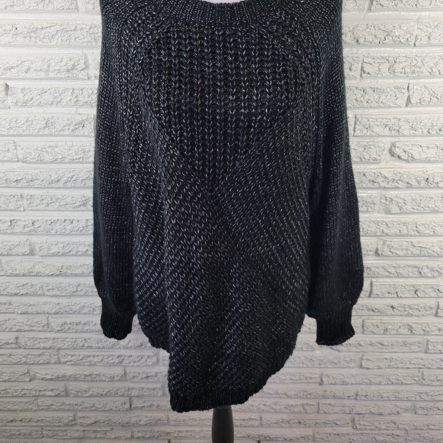 Worthington 1X Black Silver Metallic Sweater Open Knit Long Sleeve SWE36E