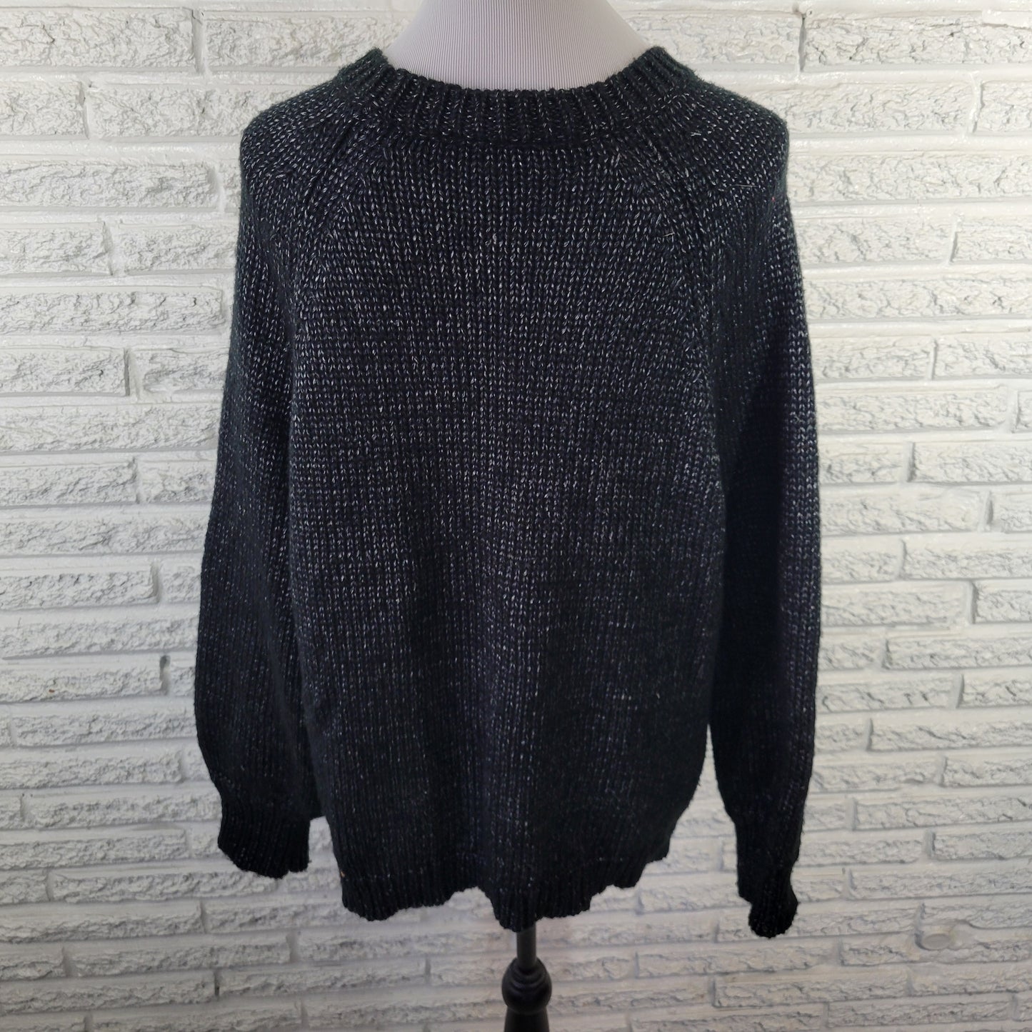 Worthington 1X Black Silver Metallic Sweater Open Knit Long Sleeve SWE36E