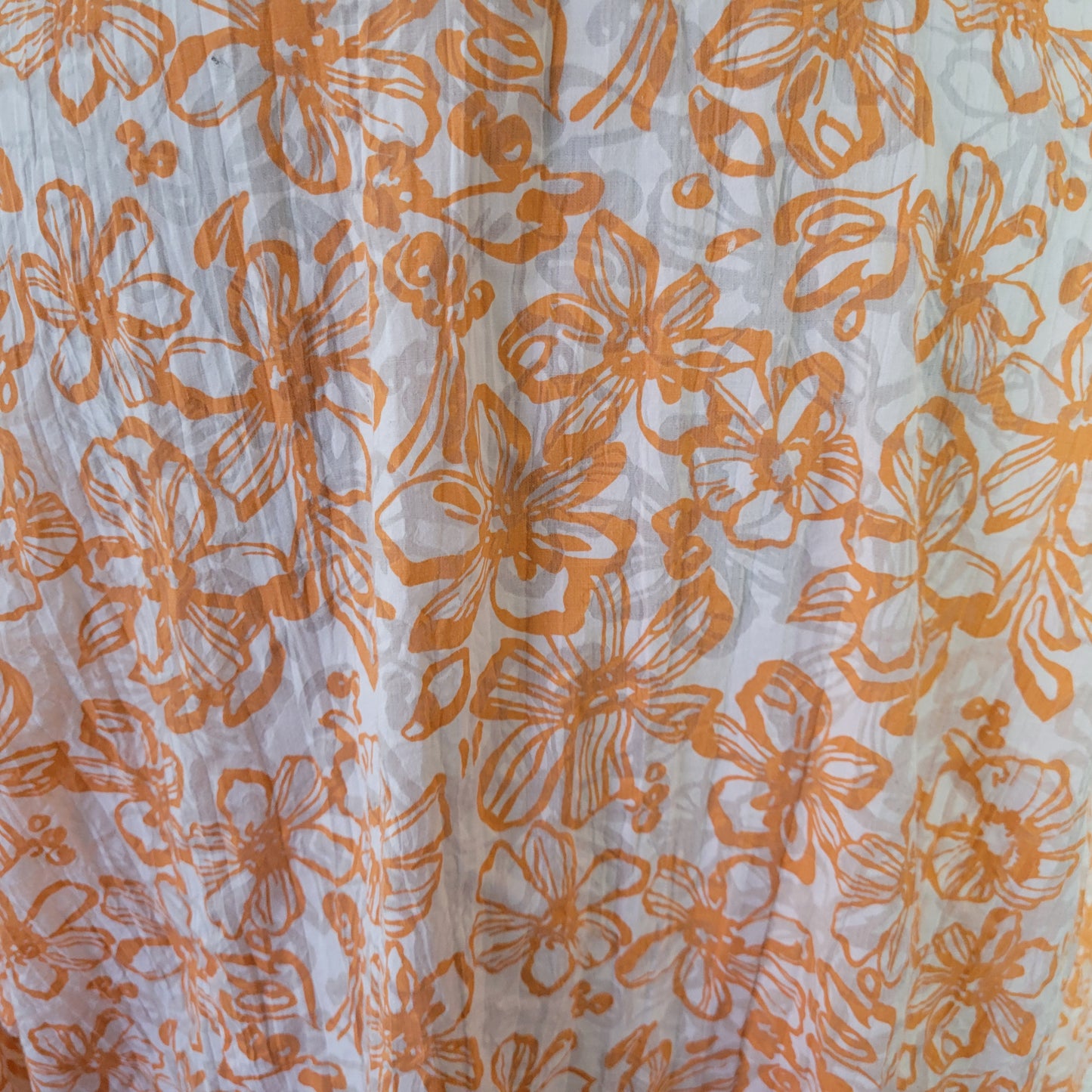 Denim & Co 1X Orange White Floral 3/4 Sleeve Button Up Shirt Semi Sheer FLO276E