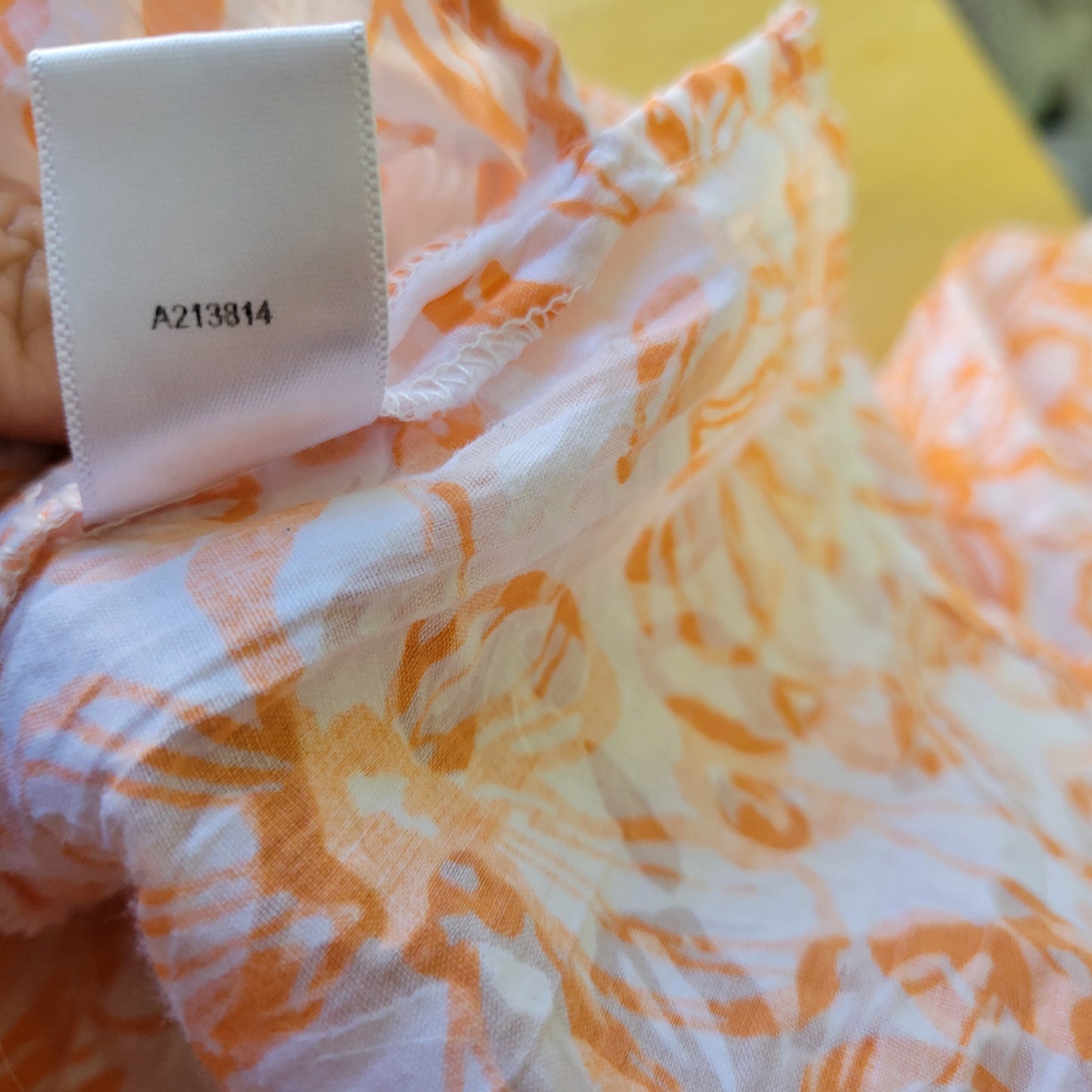 Denim & Co 1X Orange White Floral 3/4 Sleeve Button Up Shirt Semi Sheer FLO276E