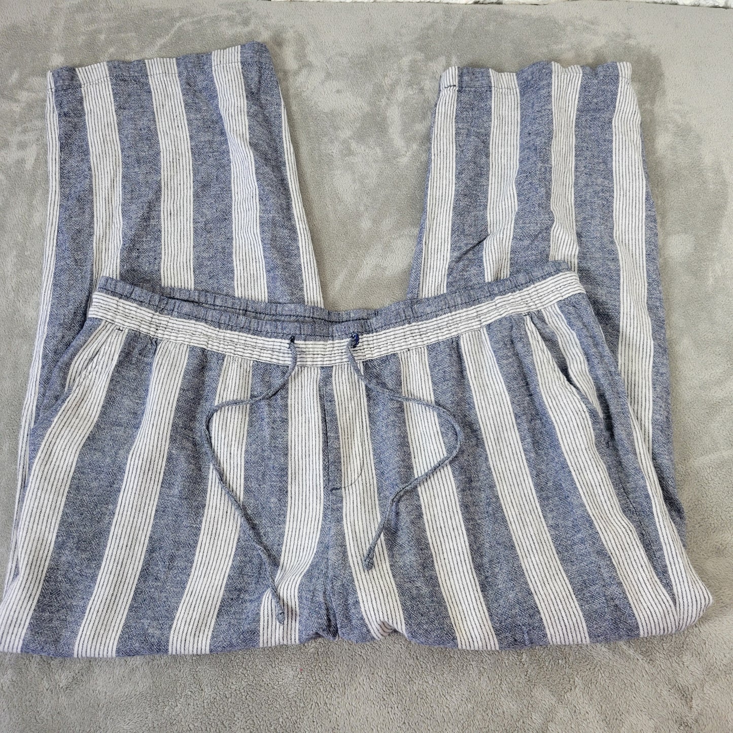 Old Navy Women's XL Jogger Pants Blue White Striped Linen Blend STR174XE