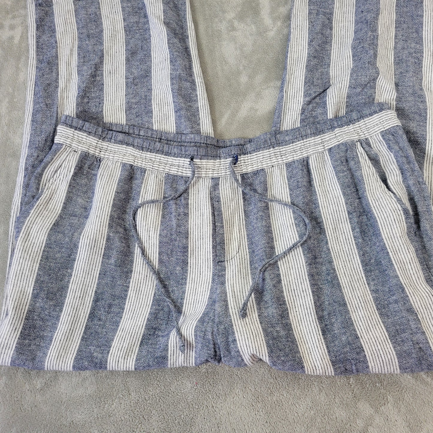 Old Navy Women's XL Jogger Pants Blue White Striped Linen Blend STR174XE
