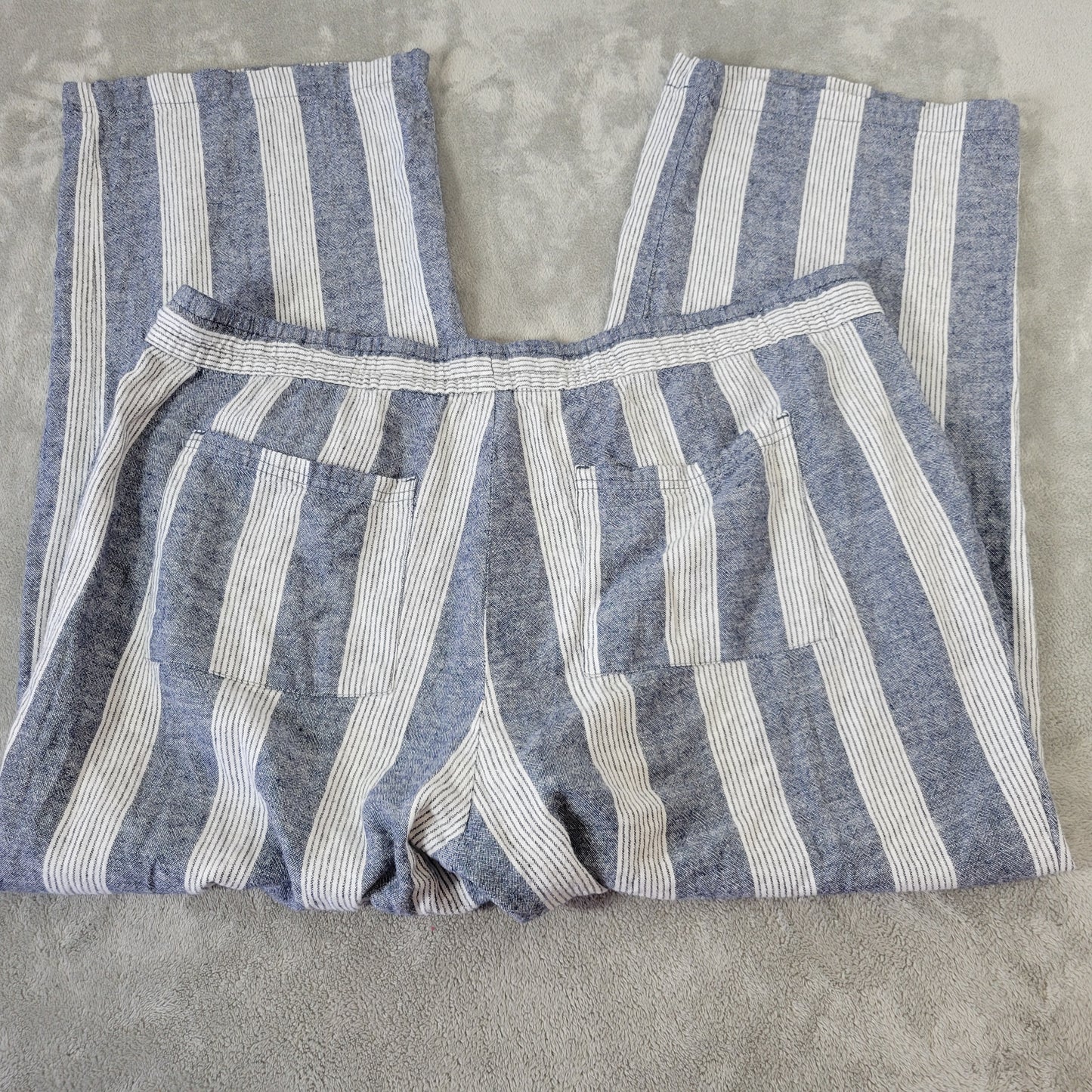 Old Navy Women's XL Jogger Pants Blue White Striped Linen Blend STR174XE