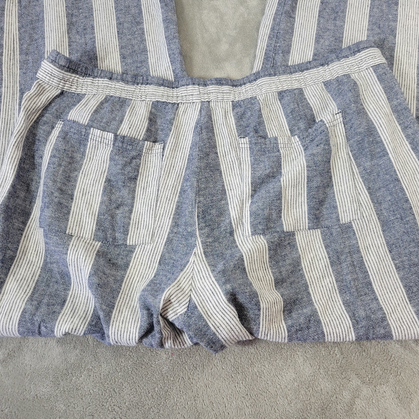 Old Navy Women's XL Jogger Pants Blue White Striped Linen Blend STR174XE