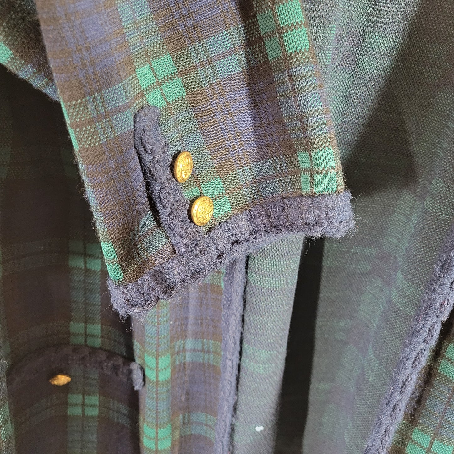 Alfred Dunner Womens 20W Plus Blue Green Plaid Vintage Open Jacket Crochet HNGE