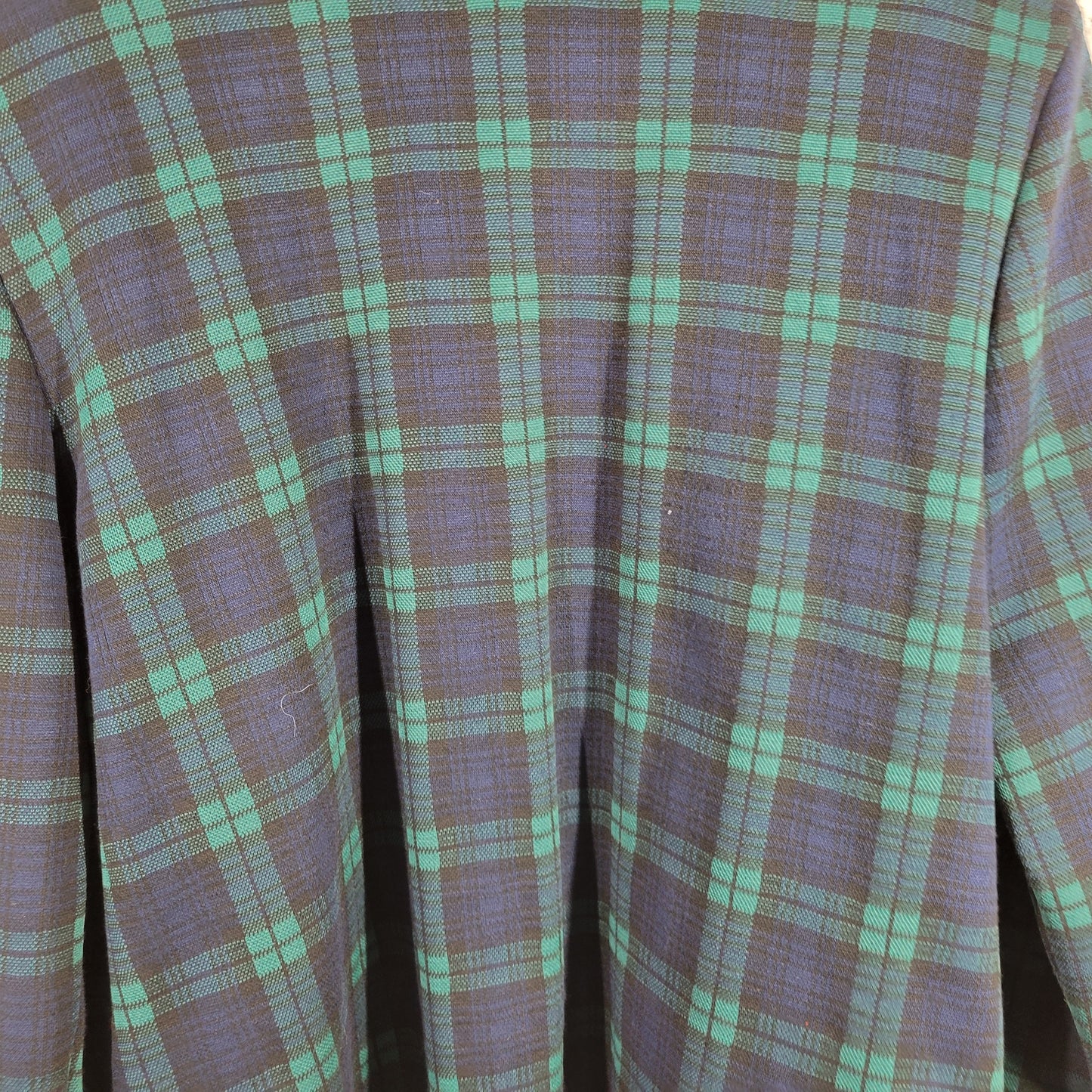 Alfred Dunner Womens 20W Plus Blue Green Plaid Vintage Open Jacket Crochet HNGE