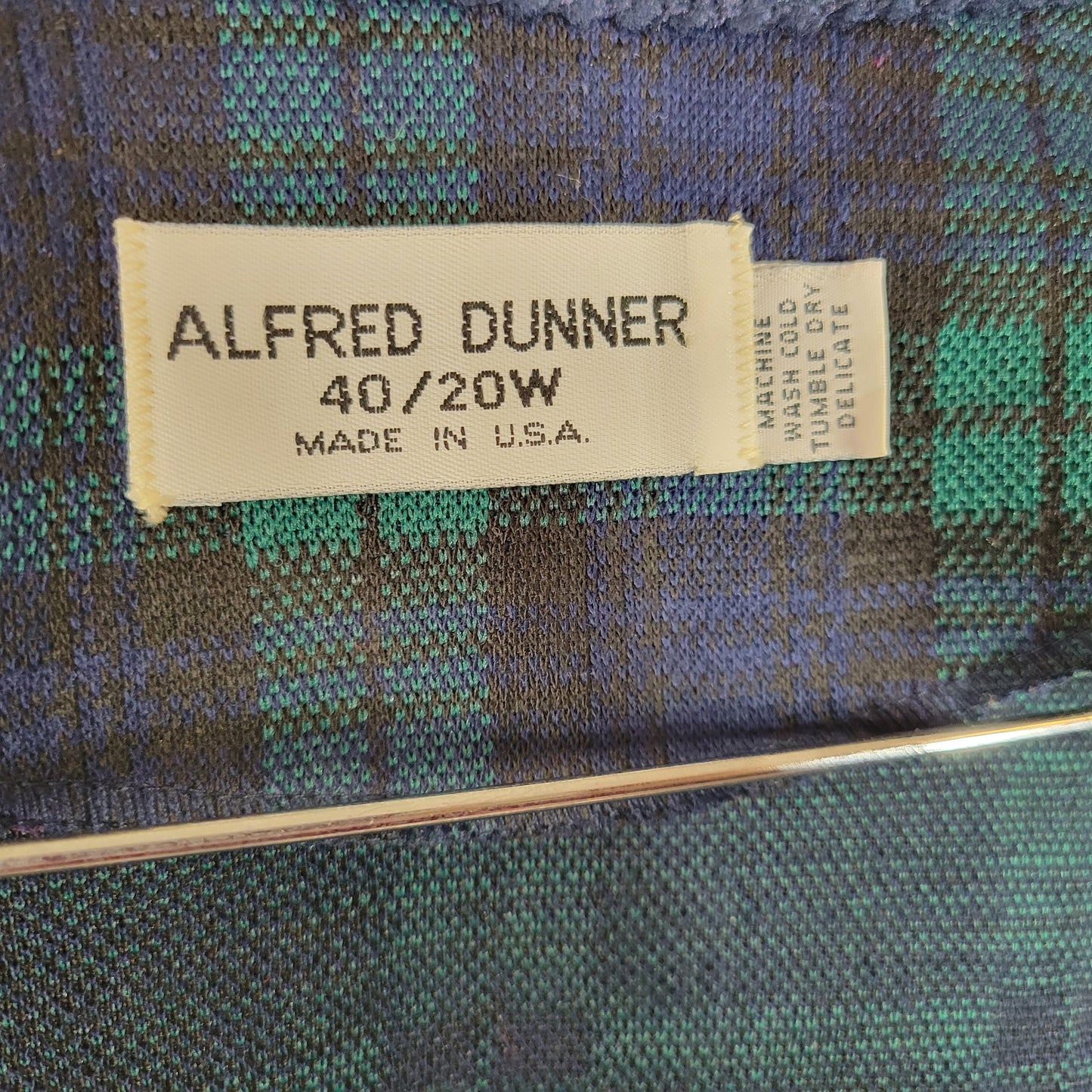 Alfred Dunner Womens 20W Plus Blue Green Plaid Vintage Open Jacket Crochet HNGE