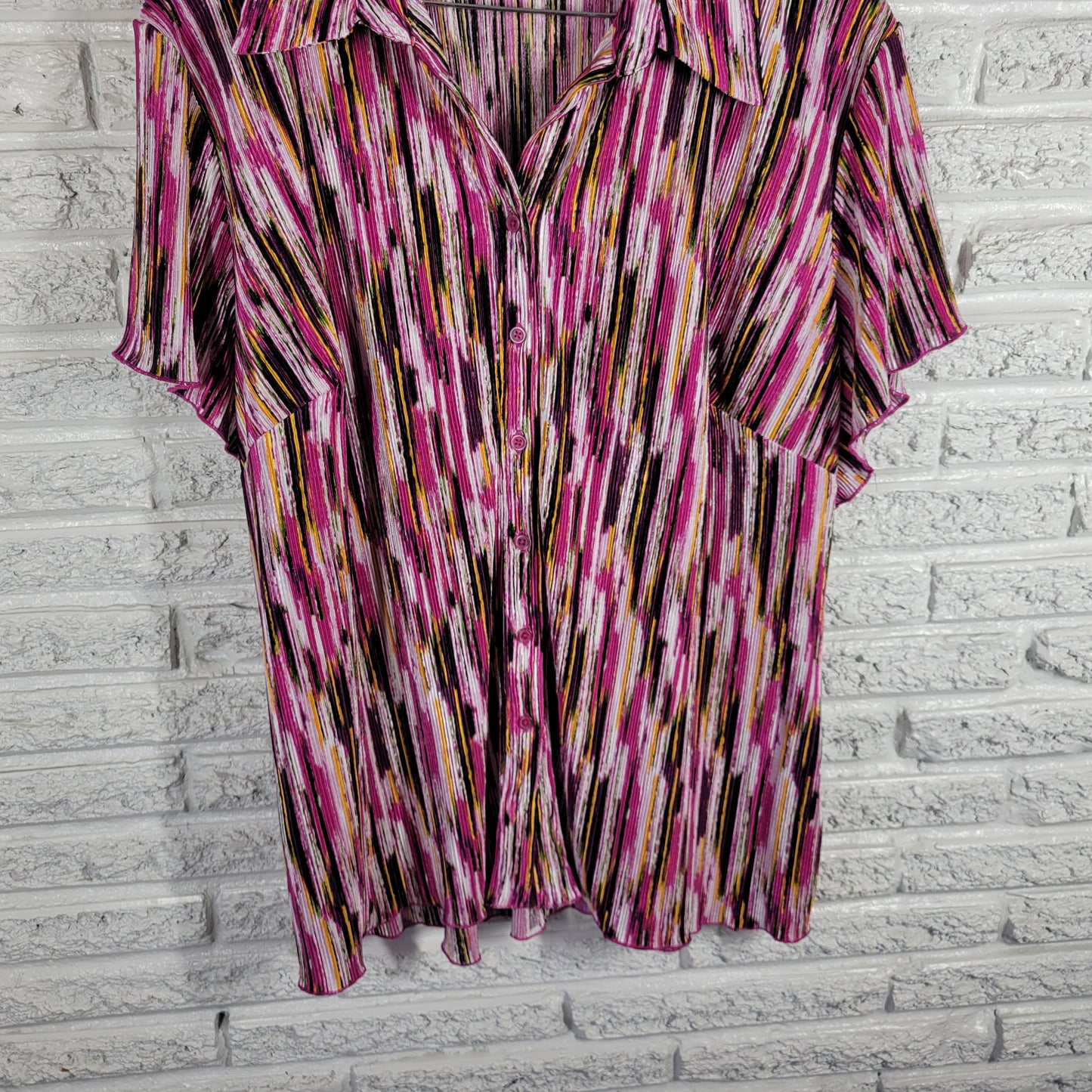 Dress Barn Womens 3X Plus Tunic Pink Purple Striped Crinkle Crepe STR65E