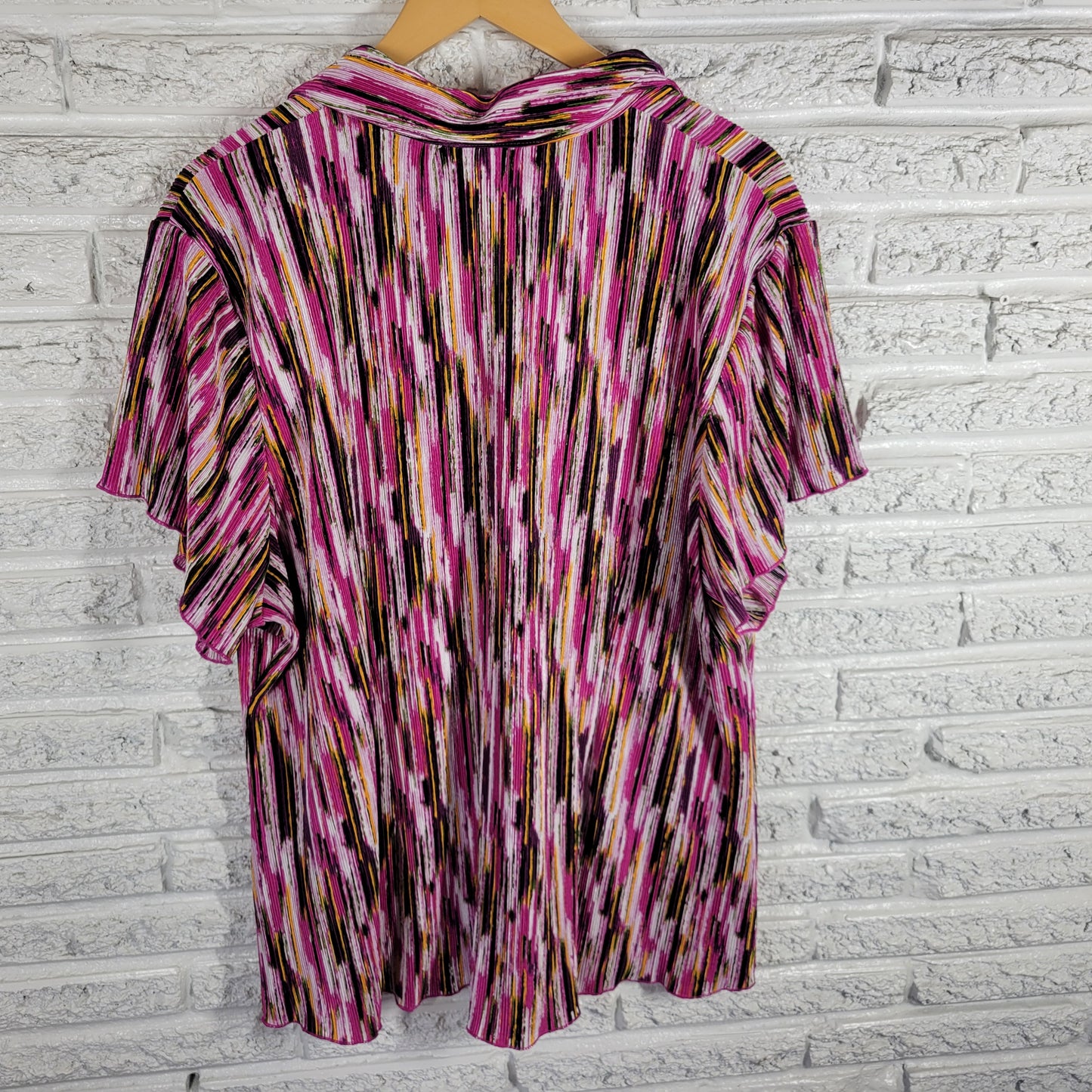 Dress Barn Womens 3X Plus Tunic Pink Purple Striped Crinkle Crepe STR65E