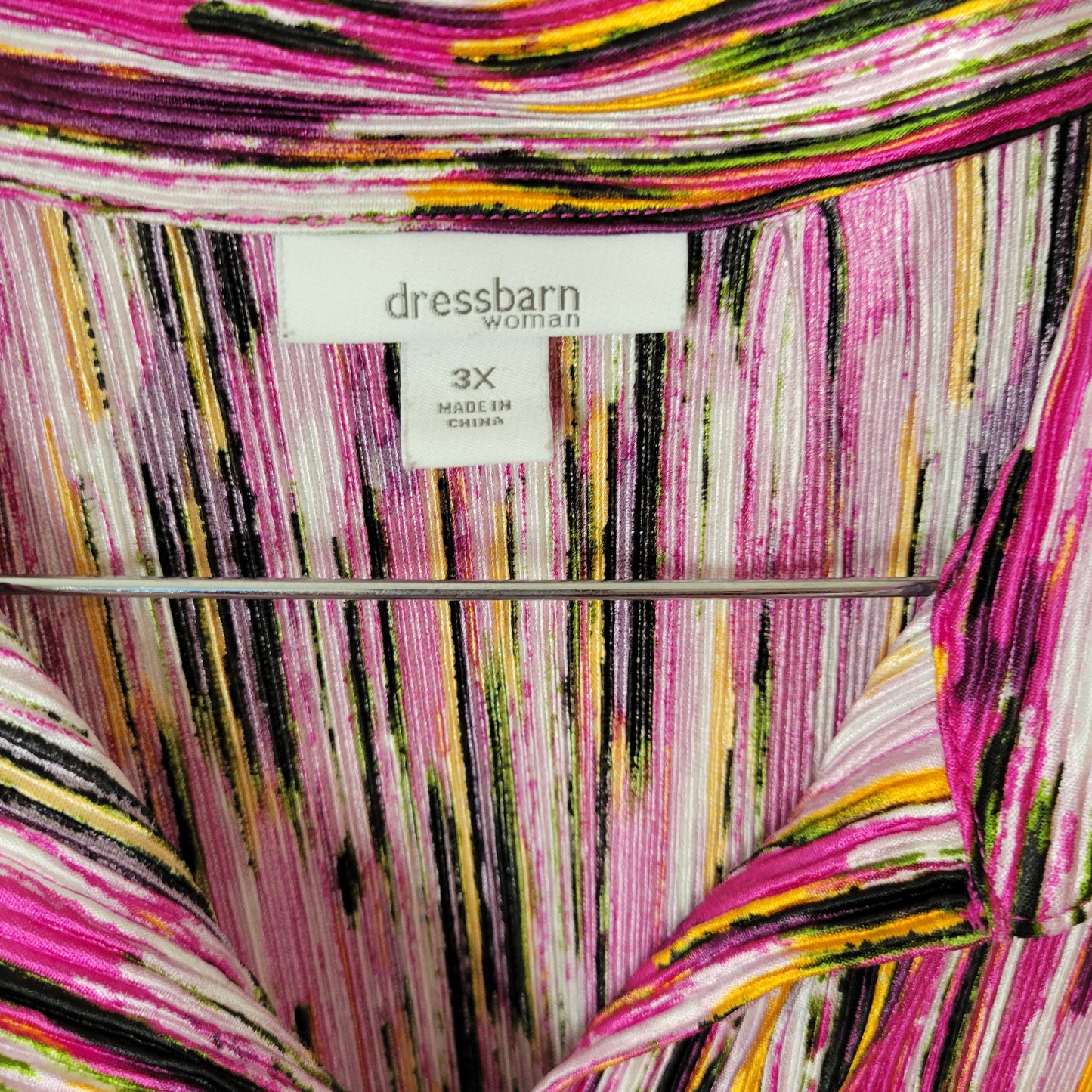Dress Barn Womens 3X Plus Tunic Pink Purple Striped Crinkle Crepe STR65E