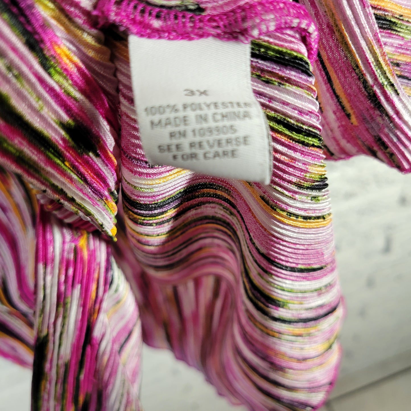 Dress Barn Womens 3X Plus Tunic Pink Purple Striped Crinkle Crepe STR65E
