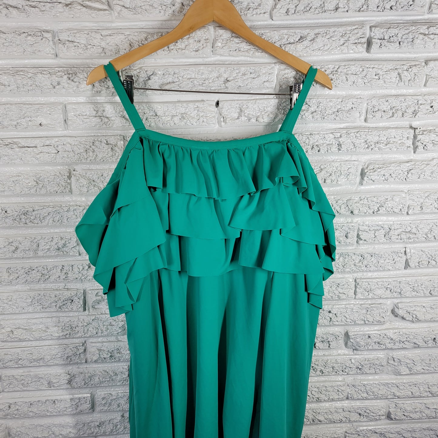 Roaman's Women's 32W Swimsuit One Piece Skirted Green Plus Size Bra GRE9E