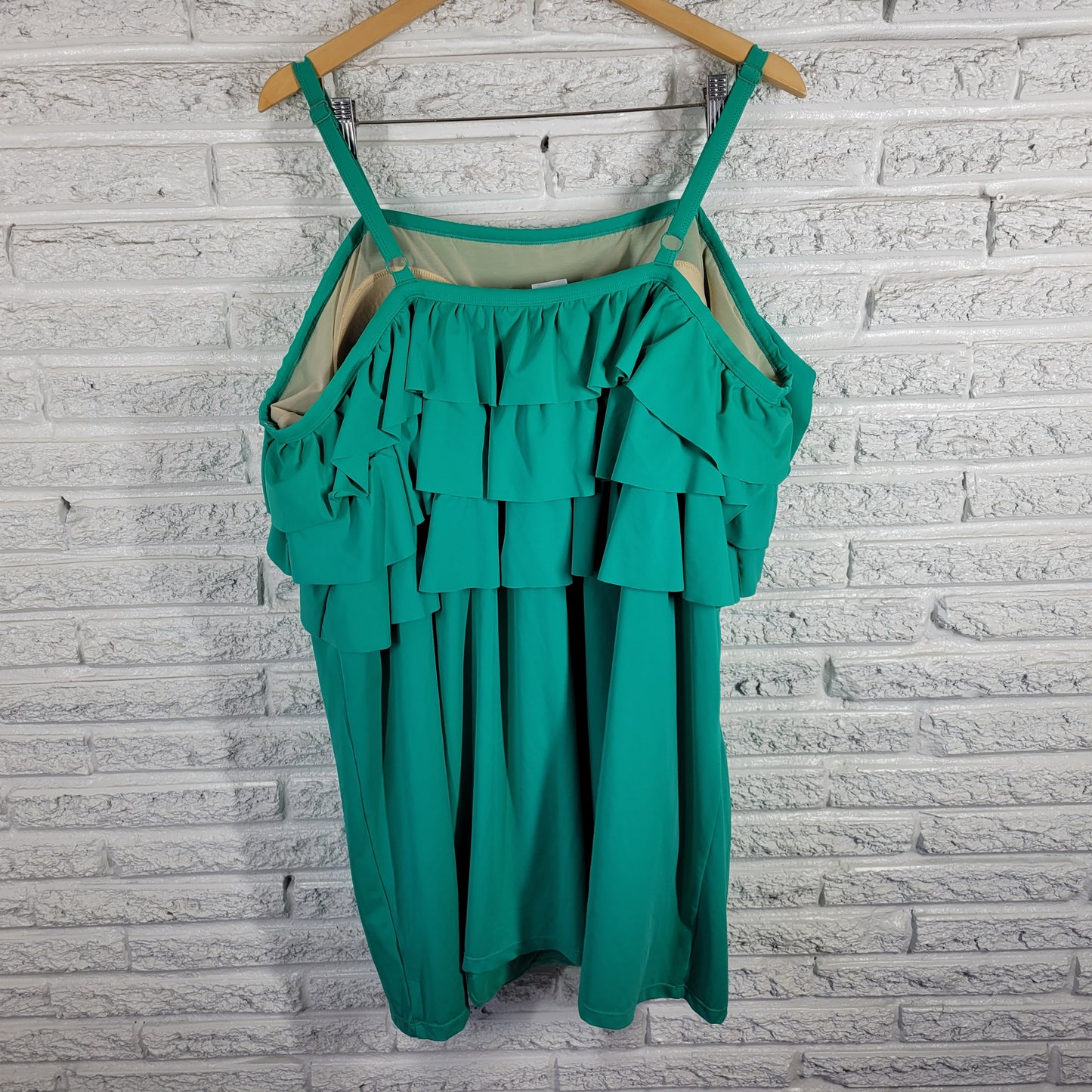 Roaman's Women's 32W Swimsuit One Piece Skirted Green Plus Size Bra GRE9E