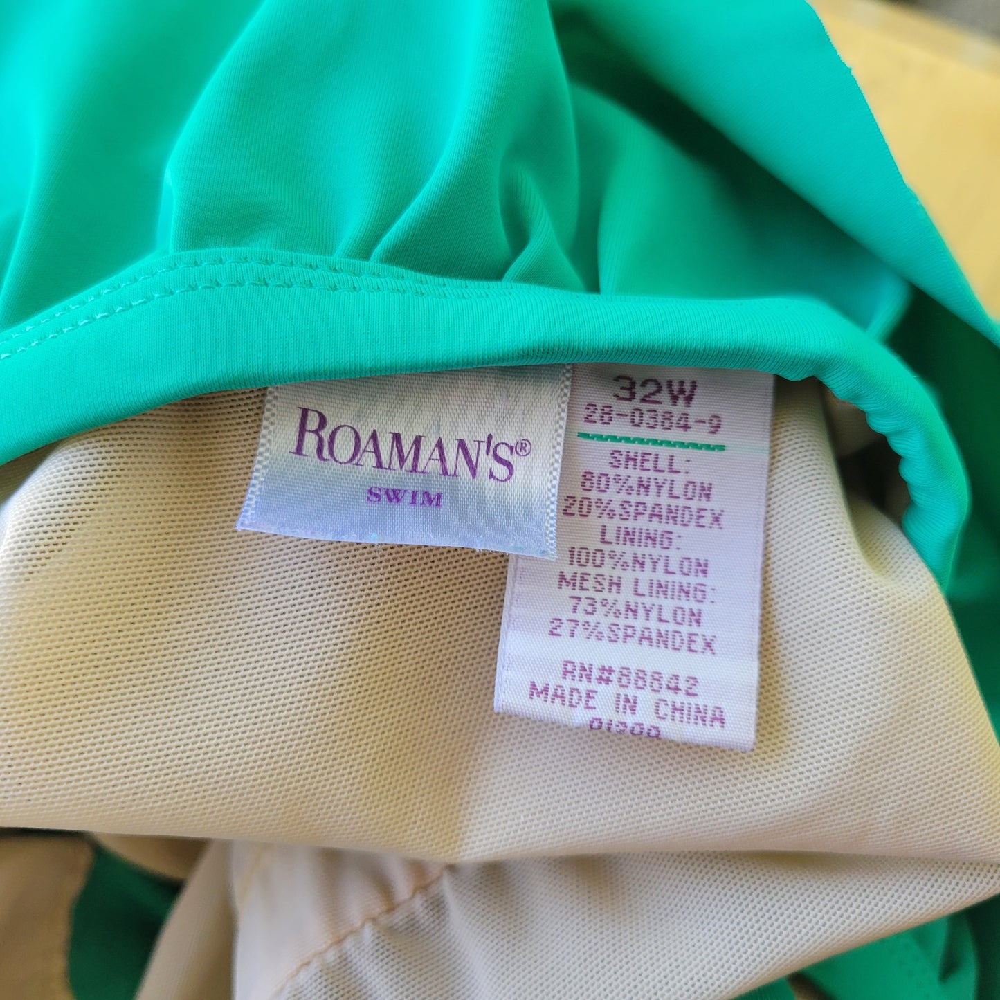Roaman's Women's 32W Swimsuit One Piece Skirted Green Plus Size Bra GRE9E